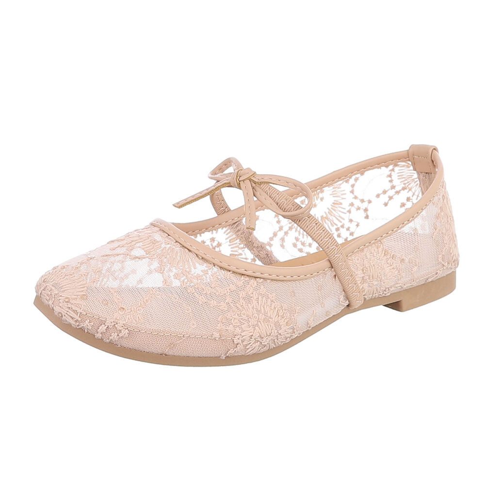 Ital-Design Damen Ballerina Spitze mit Schnürung und Mesh Ballerina (92699454) Blockabsatz Klassische Ballerinas in Hellbraun