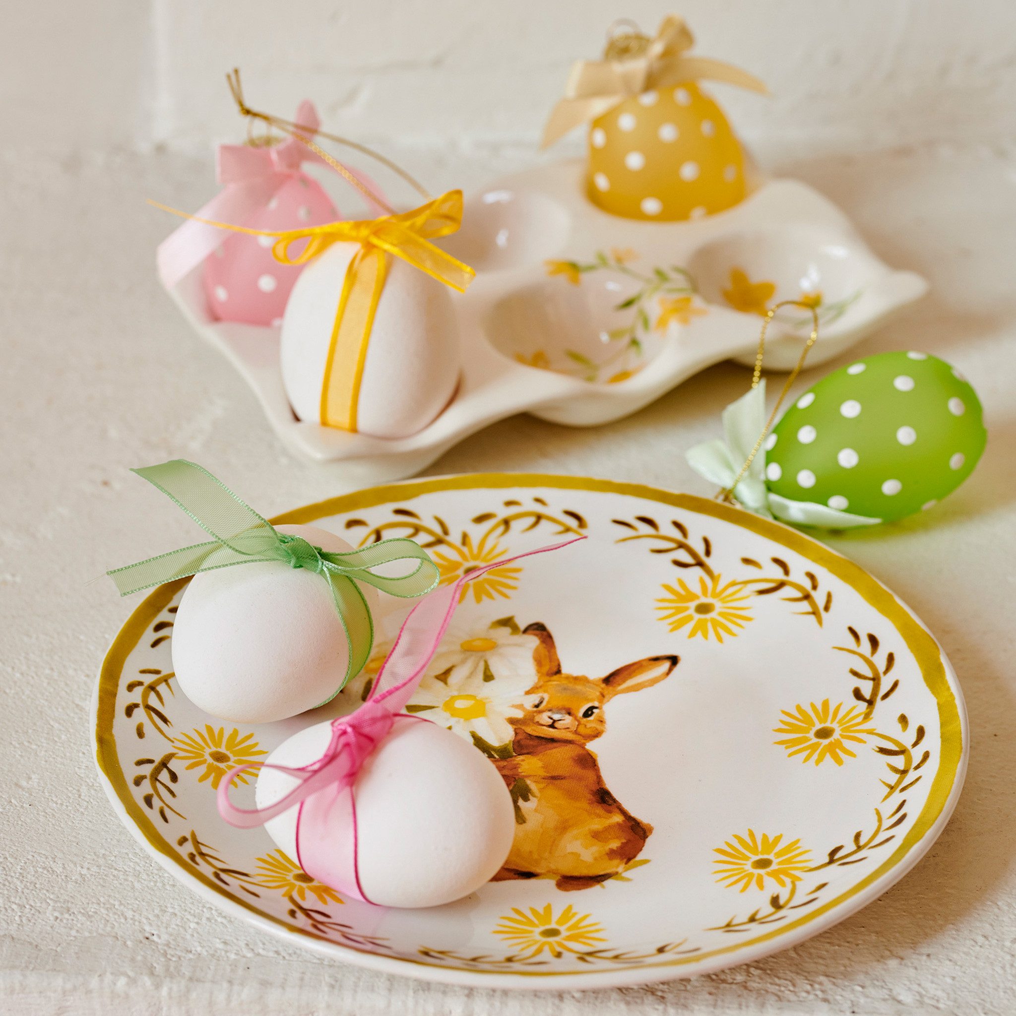Decoris season decorations Osterei, Ostereier zum Aufhängen 4x6cm Glas 3er Set Gelb / Grün / Rosa