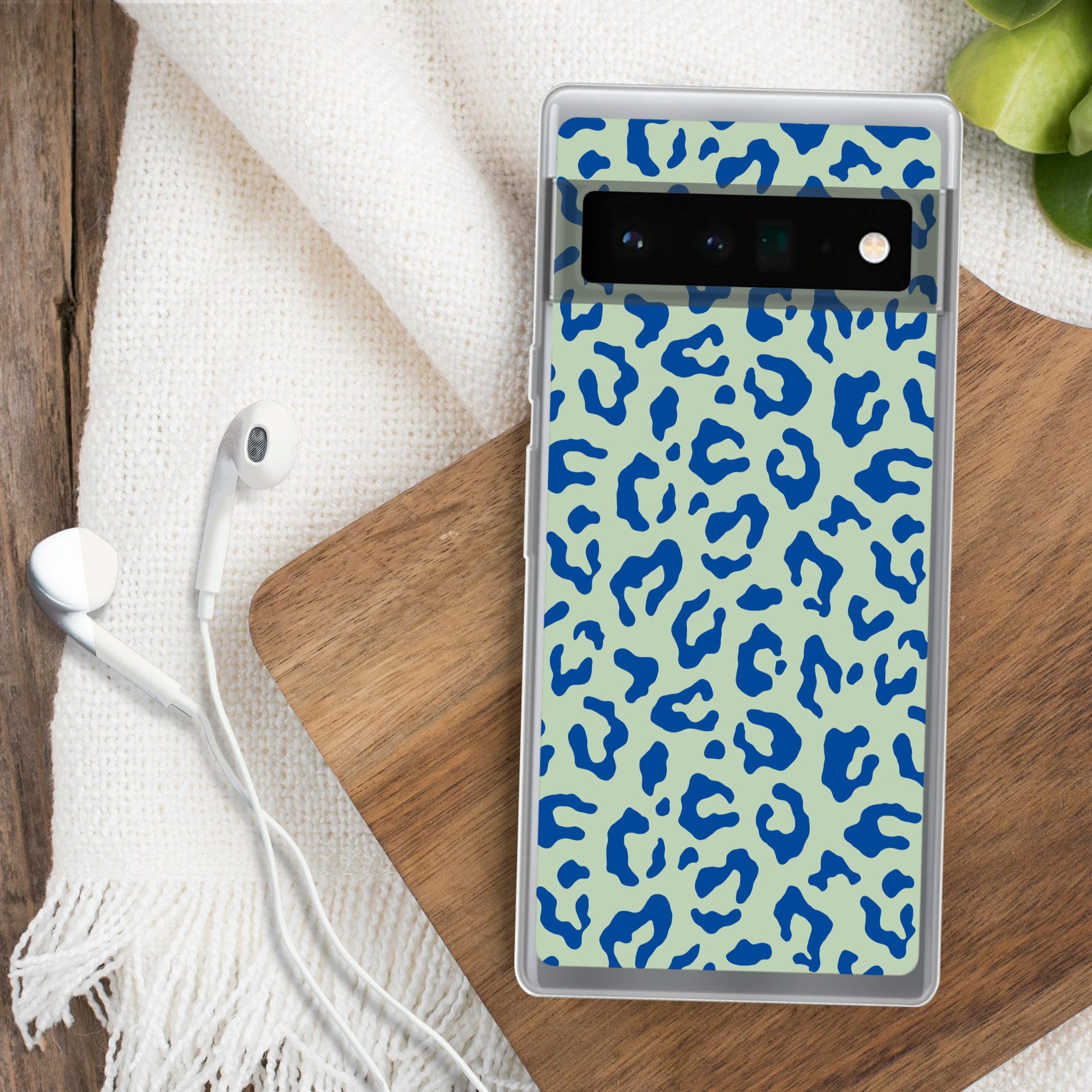 MuchoWow Handyhülle für Google Pixel 6 Pro Pantherdruck - Blau - Grün - Tierdruck, Handy Case, Silikon, Bumper Case Dünn
