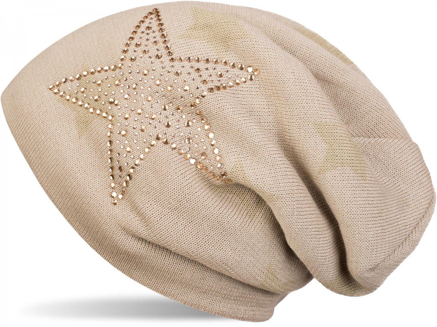 Stern Strickmütze (1-St) Feinstrick Beige Beanie styleBREAKER mit Strass