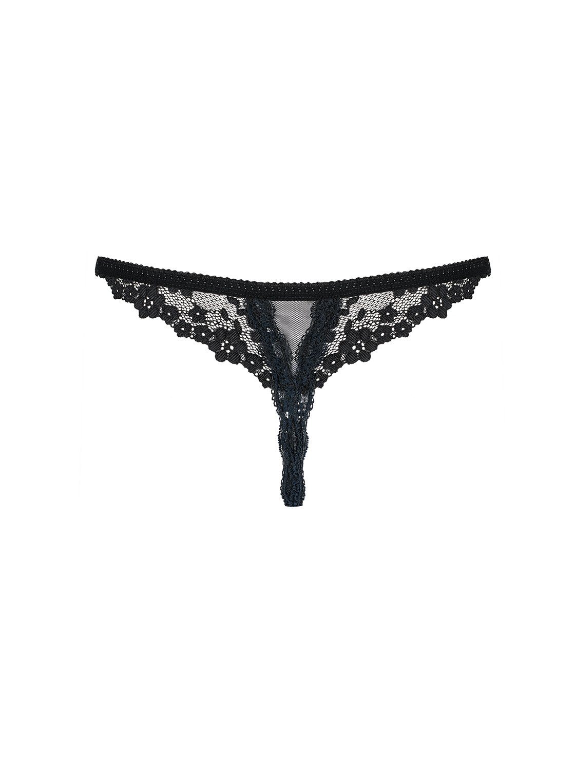 Obsessive Panty-Ouvert Ouvert-String Letica schwarz Thong mit Spitze Blumenmuster (einzel, 1-St)