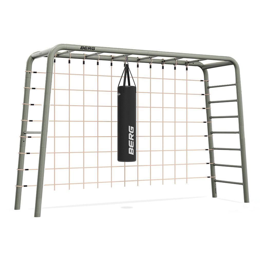 Berg Klettergerüst PlayBase L Schaukelgestell Schwarz & Grün + Kletternetz L und Boxsack, + Kletternetz L und Boxsack