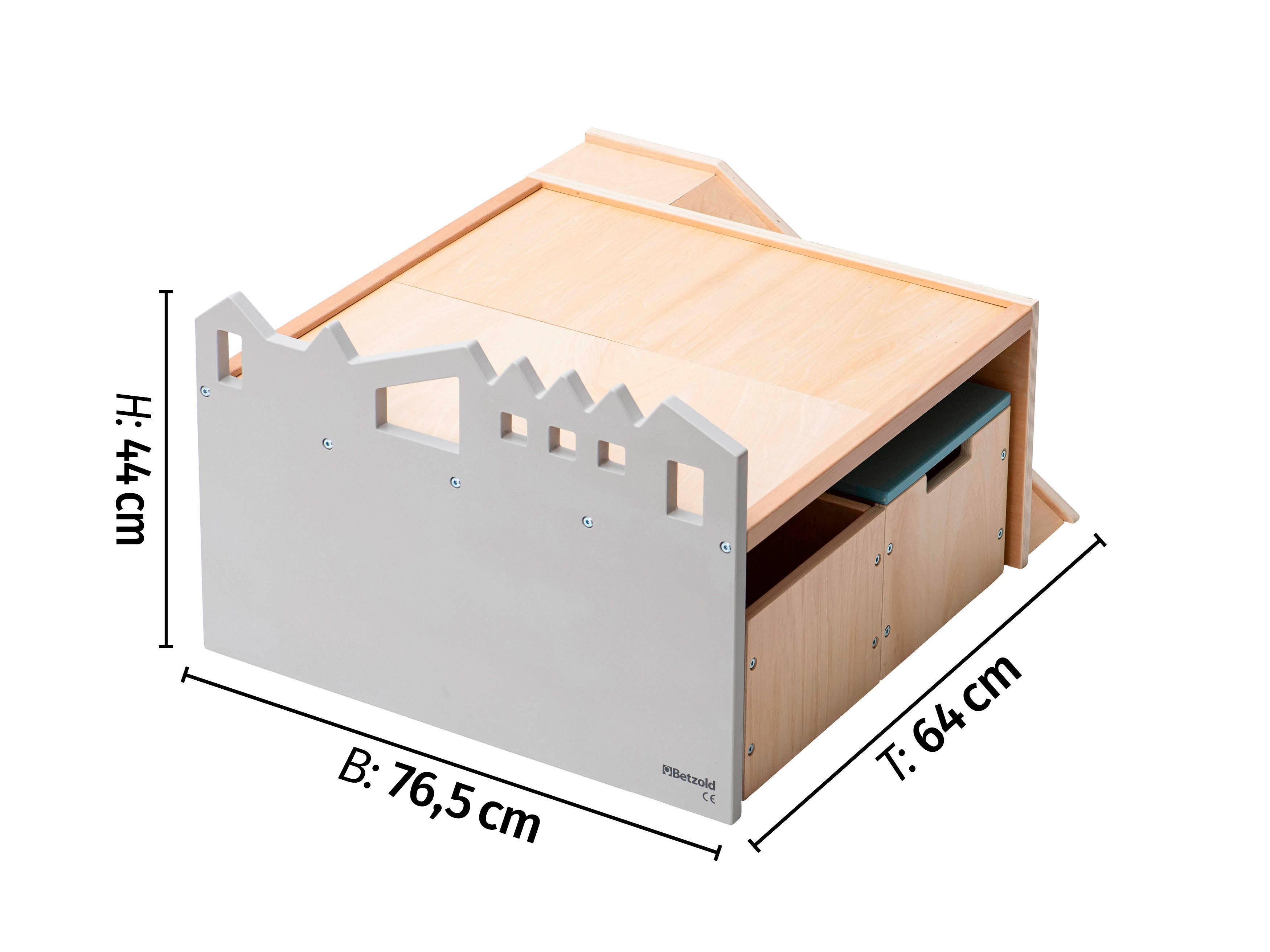 Betzold Lernspielzeug Bodenspieltisch mit Sitzbänken, Stauraum und Rampe aus Holz