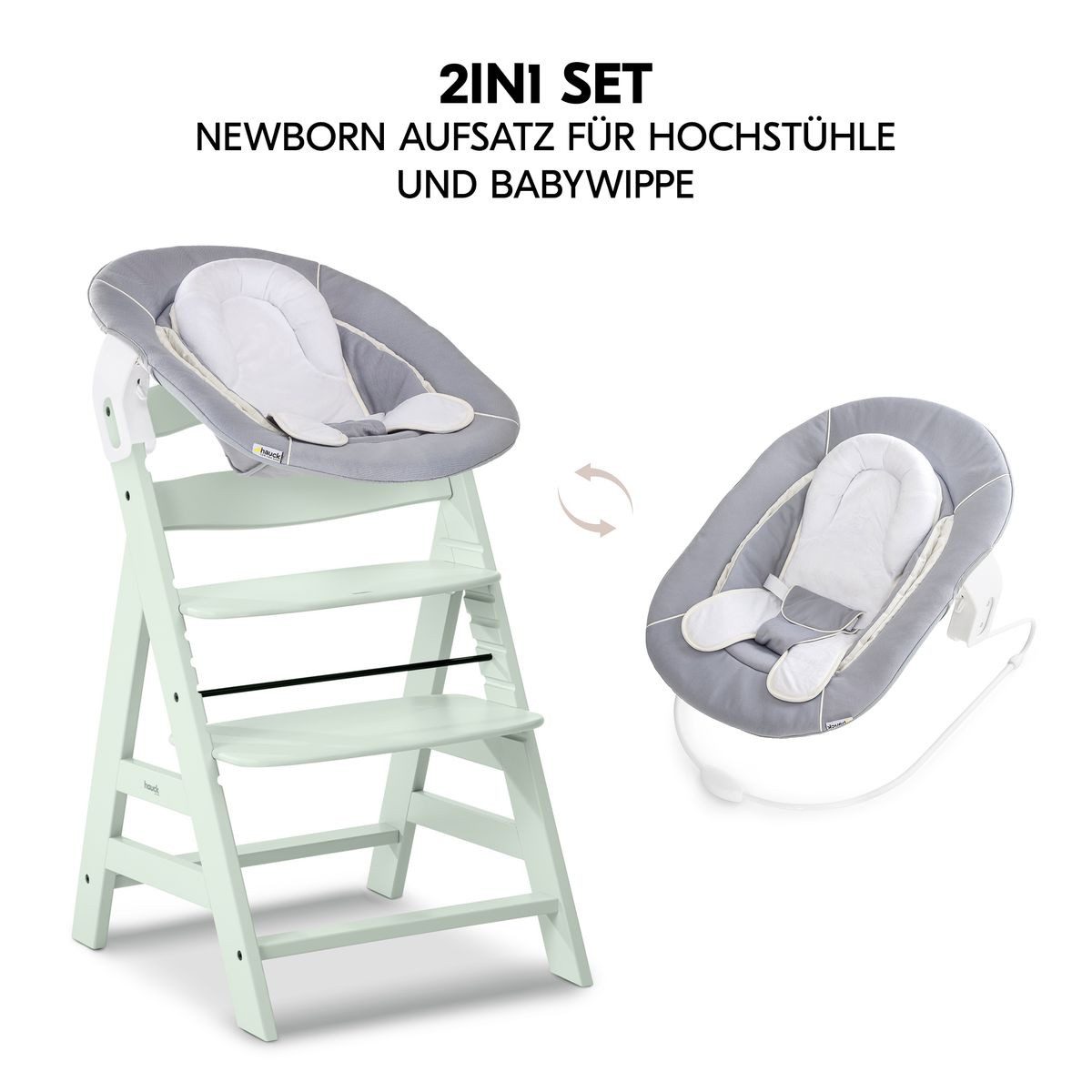 Hauck Hochstuhl Alpha Plus Mint - Newborn Set, Holz Babyhochstuhl ab Geburt inkl. Neugeborenenaufsatz & Sitzauflage
