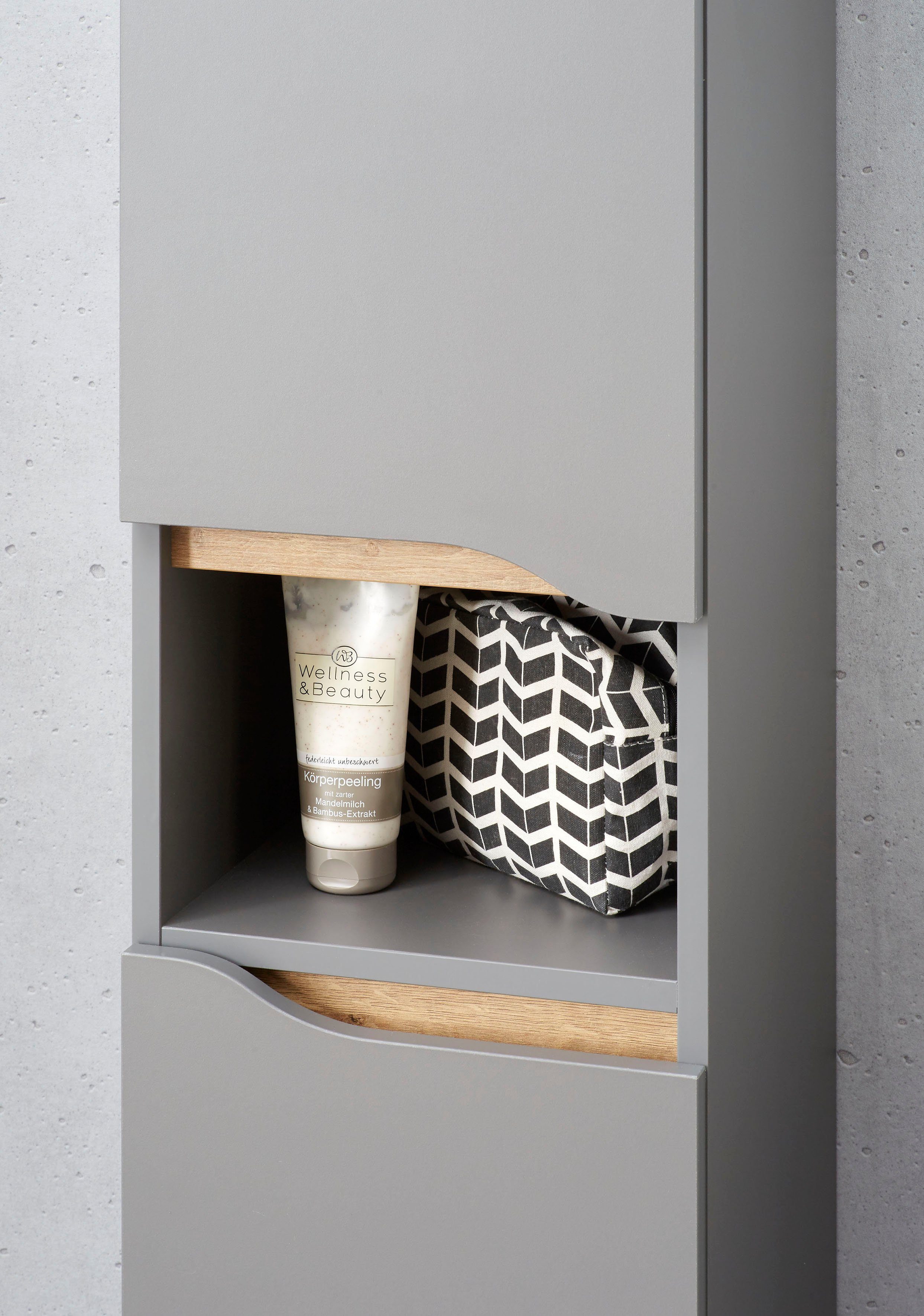 Saphir Midischrank Quickset Badschrank 30 cm breit, 2 Türen, 1 Nische, 2 Einlegeböden Badezimmer-Midischrank inkl. Türdämpfer, grifflos – Bild 4 von 5