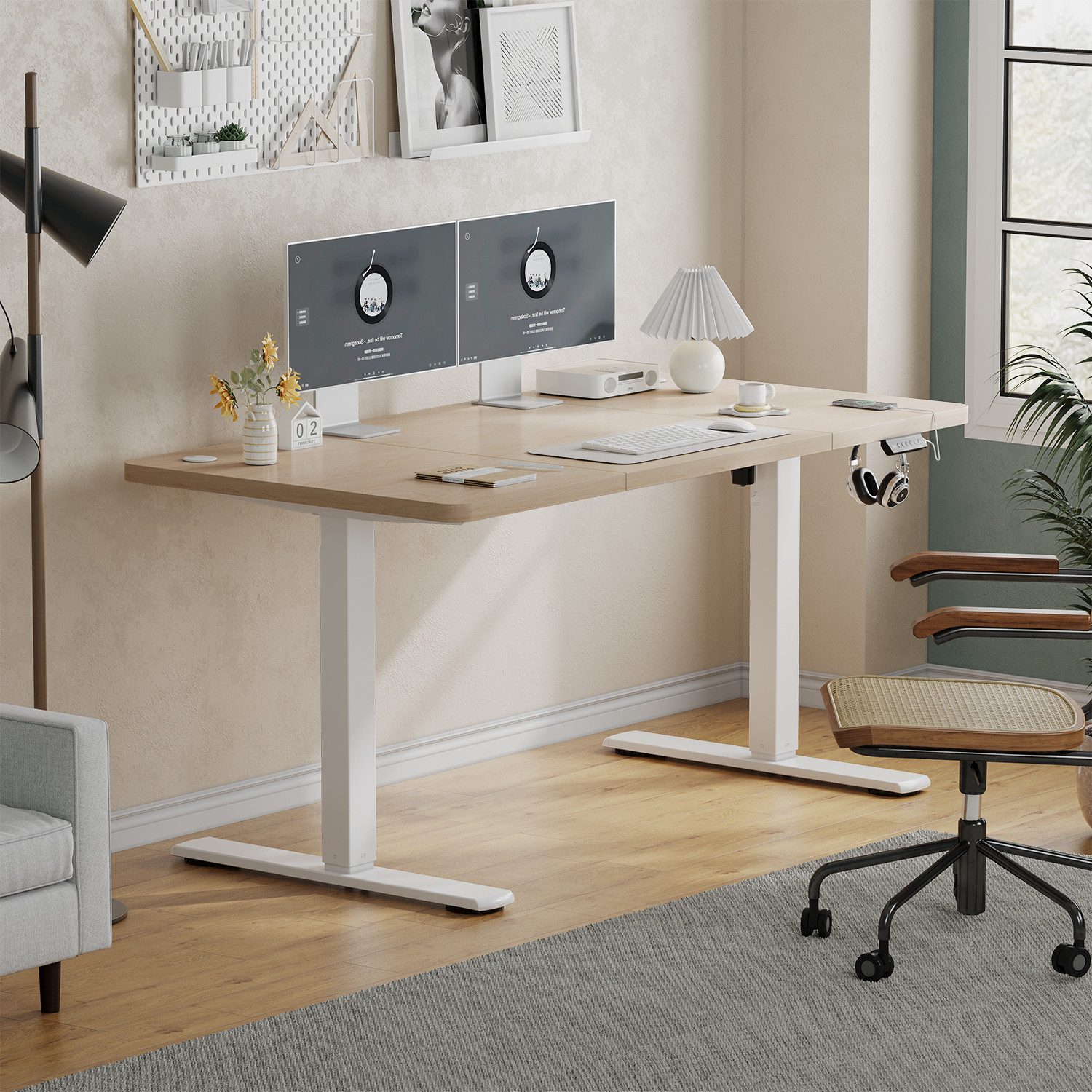Furnicopia Schreibtisch Höhenverstellbarer mit USB-Ladefunktion und Wecker-Erinnerung (2 Höheneinstellungen 5 Farben und 6 Größen fur eine Vielzahl von Arbeits- und Lernumgebungen)