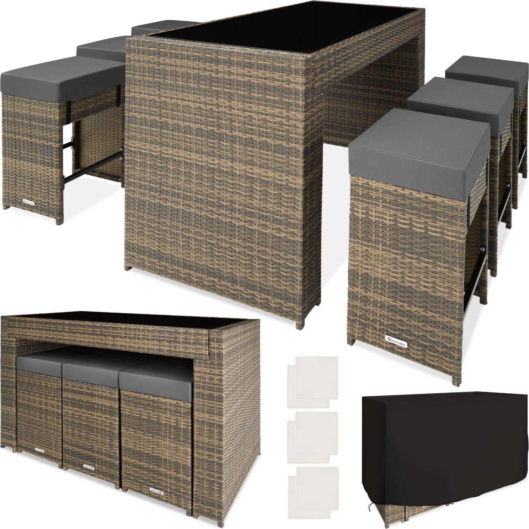 tectake Sitzgruppe Rattan Barset, (Set, 7-tlg), günstig online kaufen