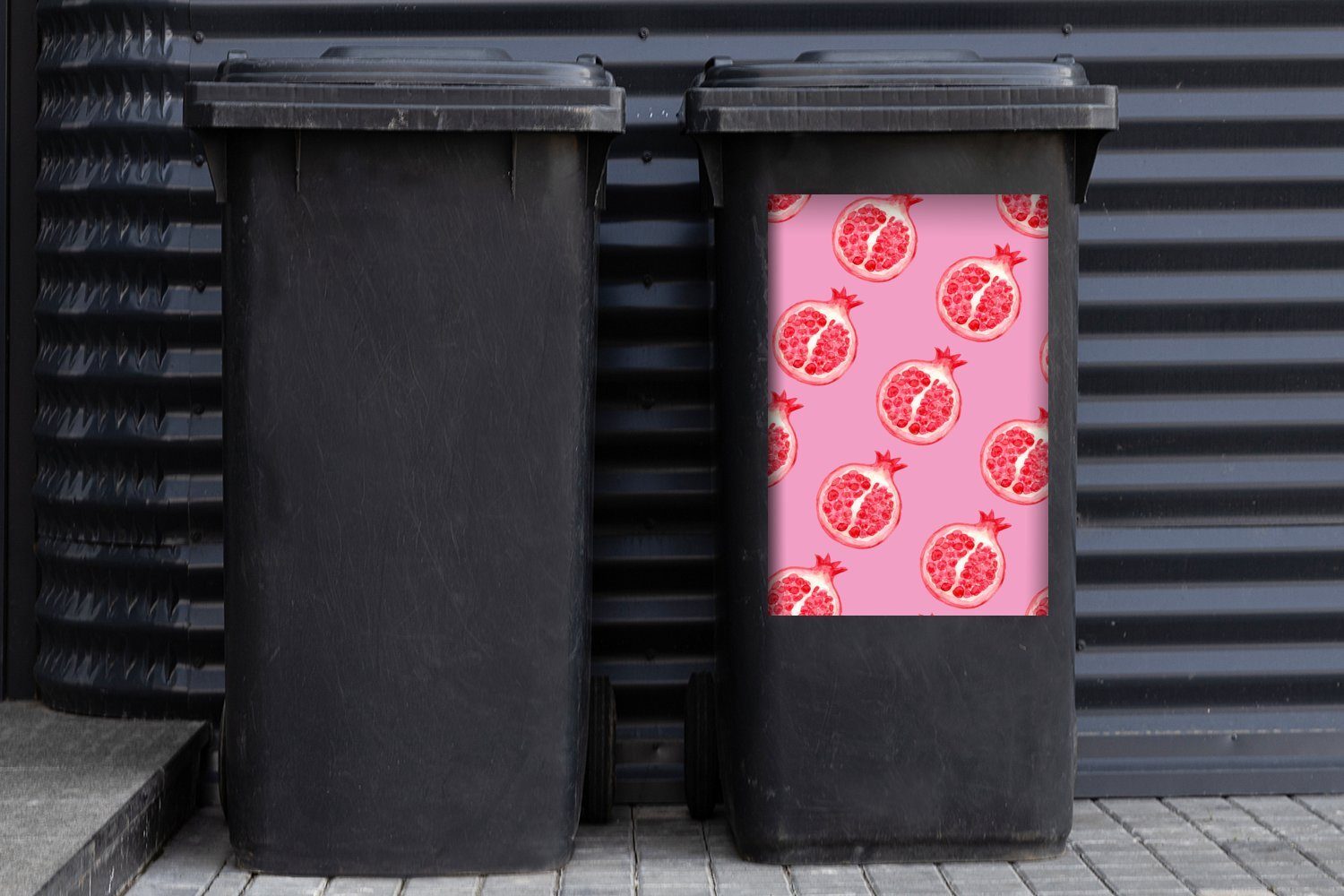MuchoWow Wandsticker Obst - Aquarell - Sticker, Container, (1 Rosa Mülltonne, Abfalbehälter St), Mülleimer-aufkleber