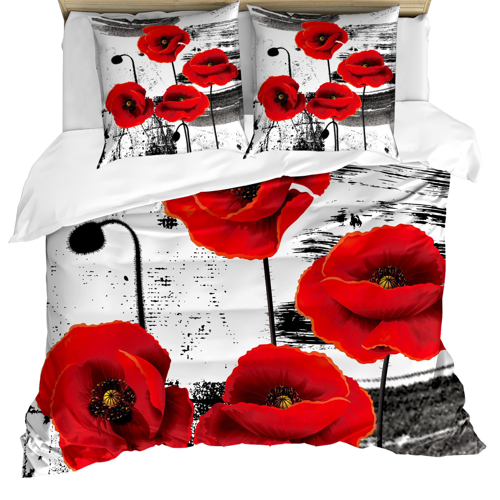 Abakuhaus Постельное белье Milbensicher Всеrgiker geeignet mit Kissenbezügen, Microfaser, Mohn Grunge Pinsel Blumen