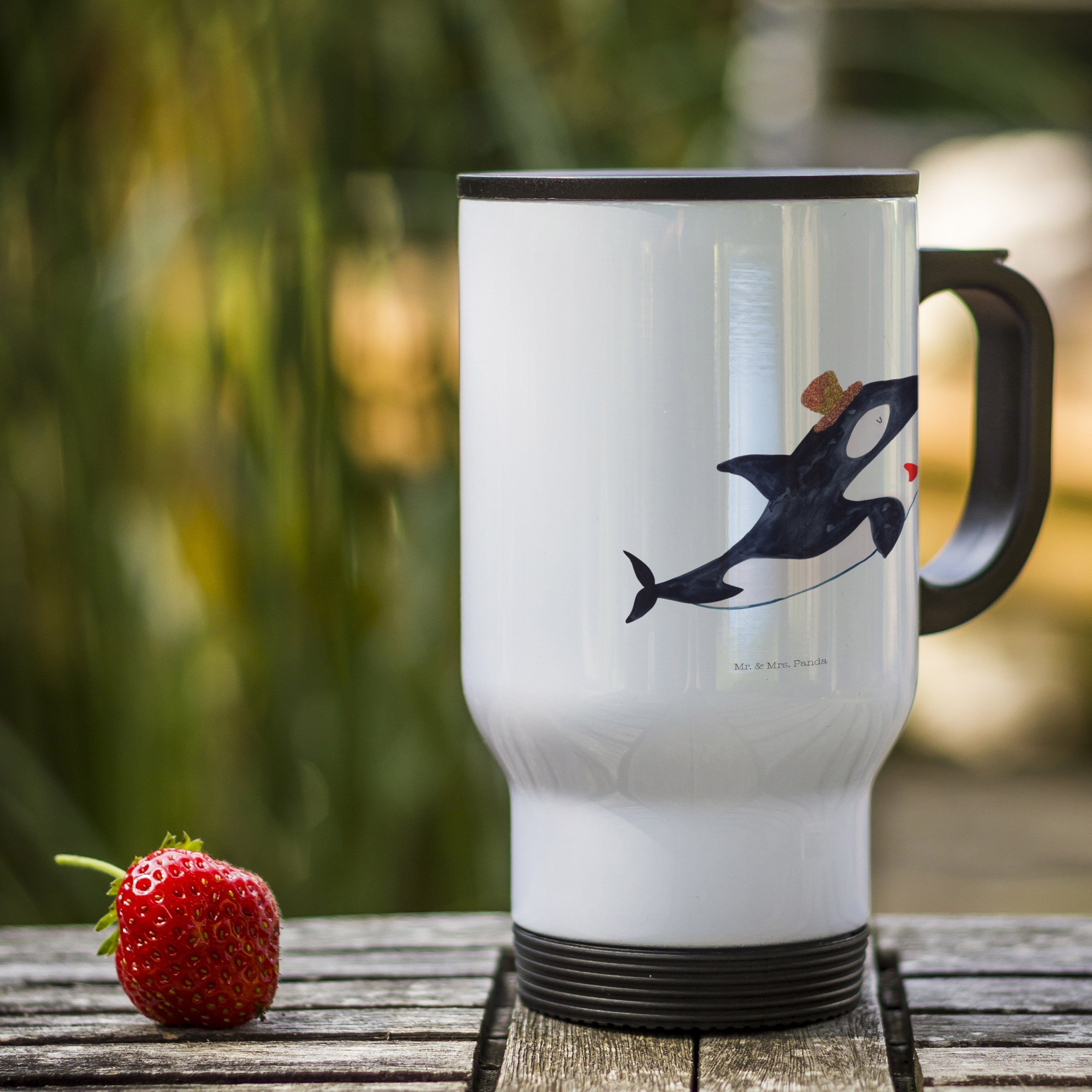 Mr. & Mrs. Panda Thermobecher Orca Zylinder, Thermobecher, Weiß, thermosbecher, Geburtstag, Isolier, Edelstahl, outdoor thermobecher Thermobecher Groß Thermobecher Mit Deckel