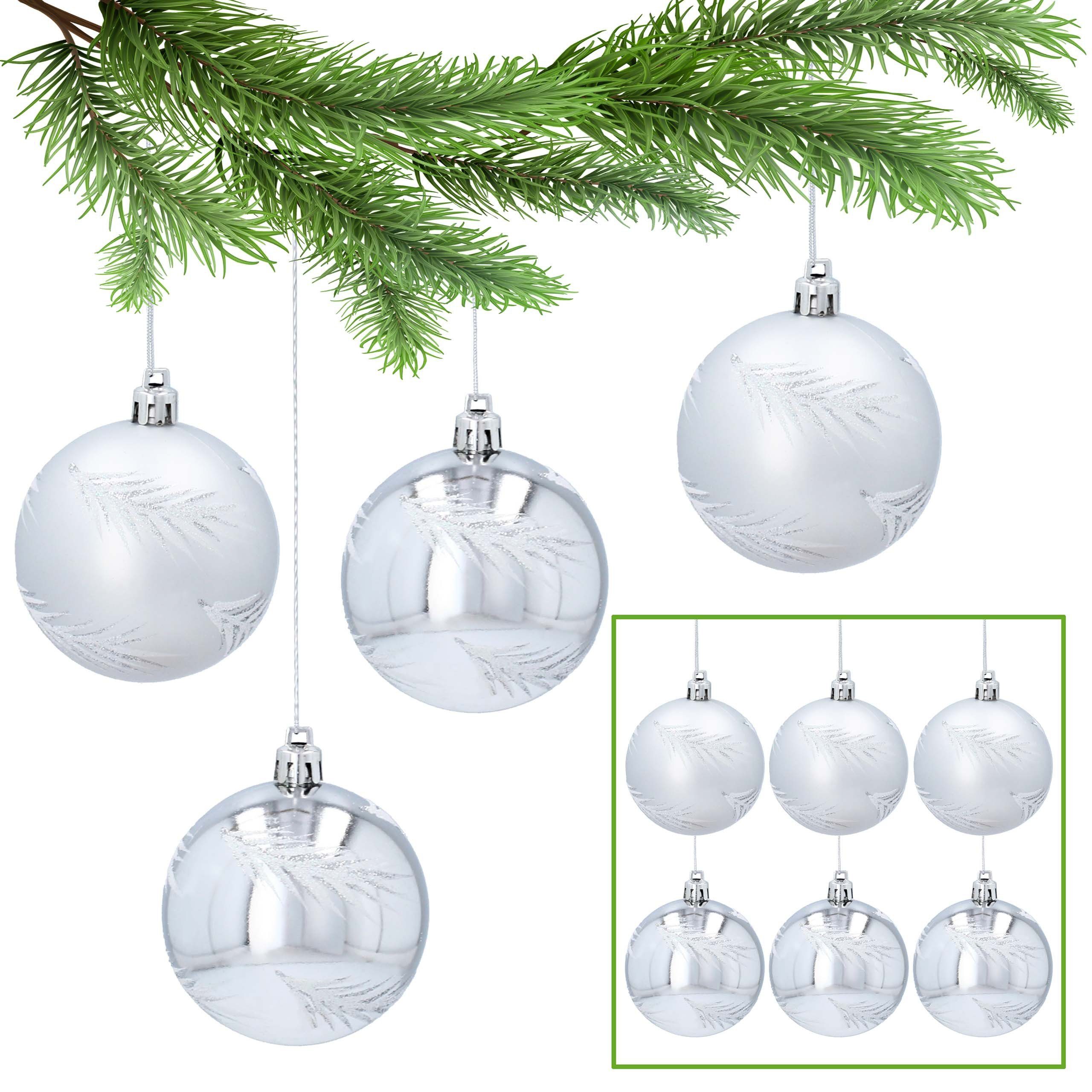 Sarcia.eu Weihnachtsbaumkugel Silberne kugeln im Tannenbaumstil aus Kunststoff 7cm, 6Stück 1Pack