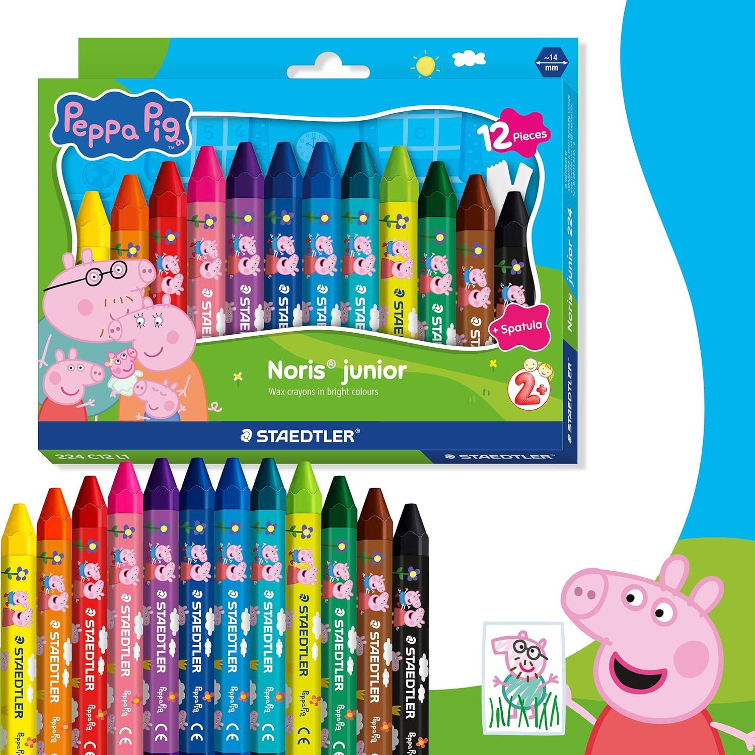 STAEDTLER Buntstift STAEDTLER Wachsmalkreide Peppa Wutz – 12 Farben im Etui
