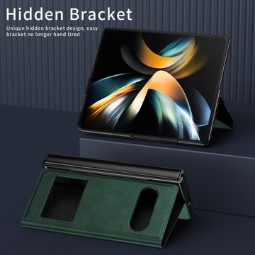 Wigento Handyhülle Für Samsung Galaxy Z Fold4 5G Window View Flip Cover Kunstleder Handy Tasche Hülle Etuis Grün