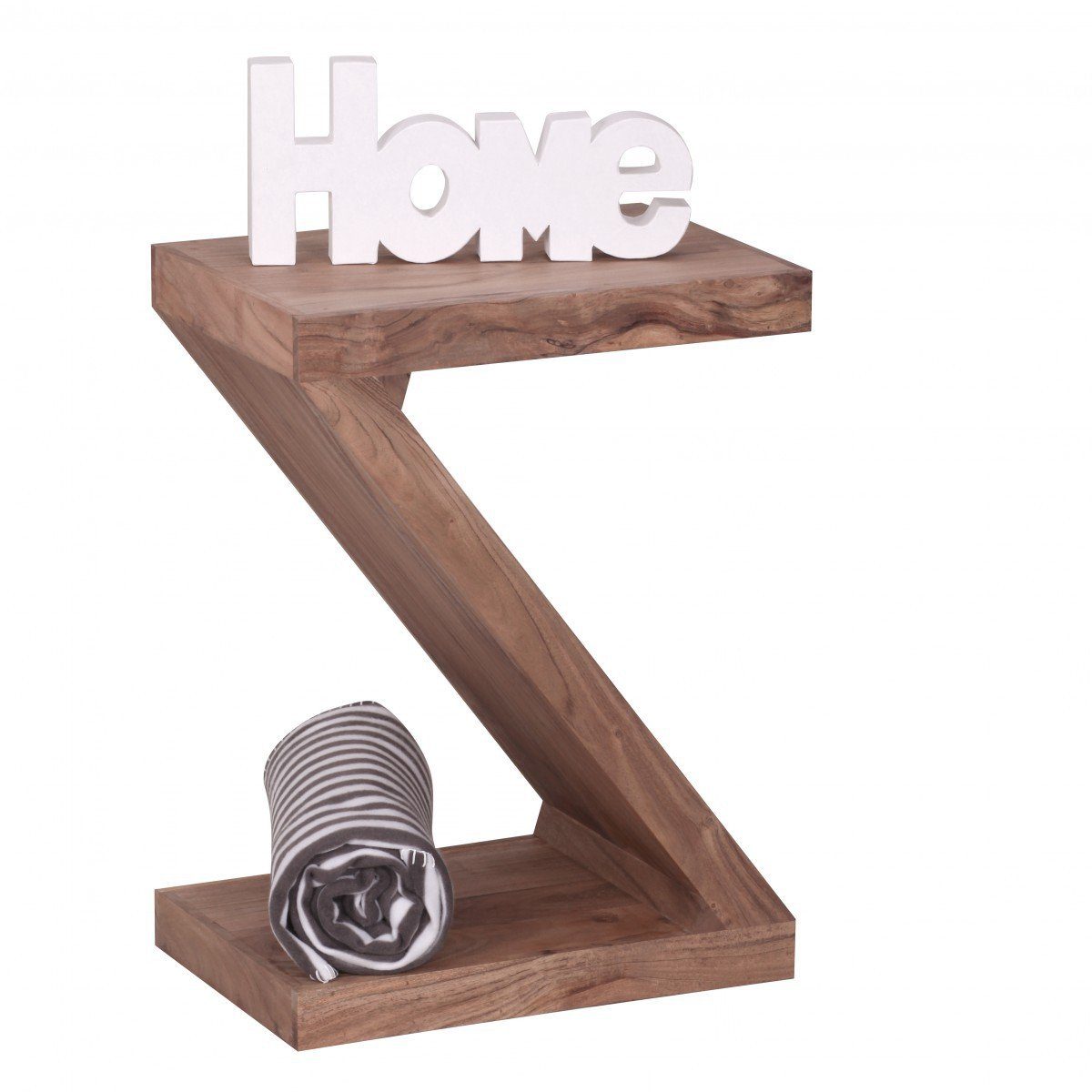lovingHome® Beistelltisch Akazie Massivholz Beistelltisch Z-Form Cube 44 x 30 x 59 cm mit Ablage (1 Stück, 1 Anstelltisch), Gefertigt in Handarbeit