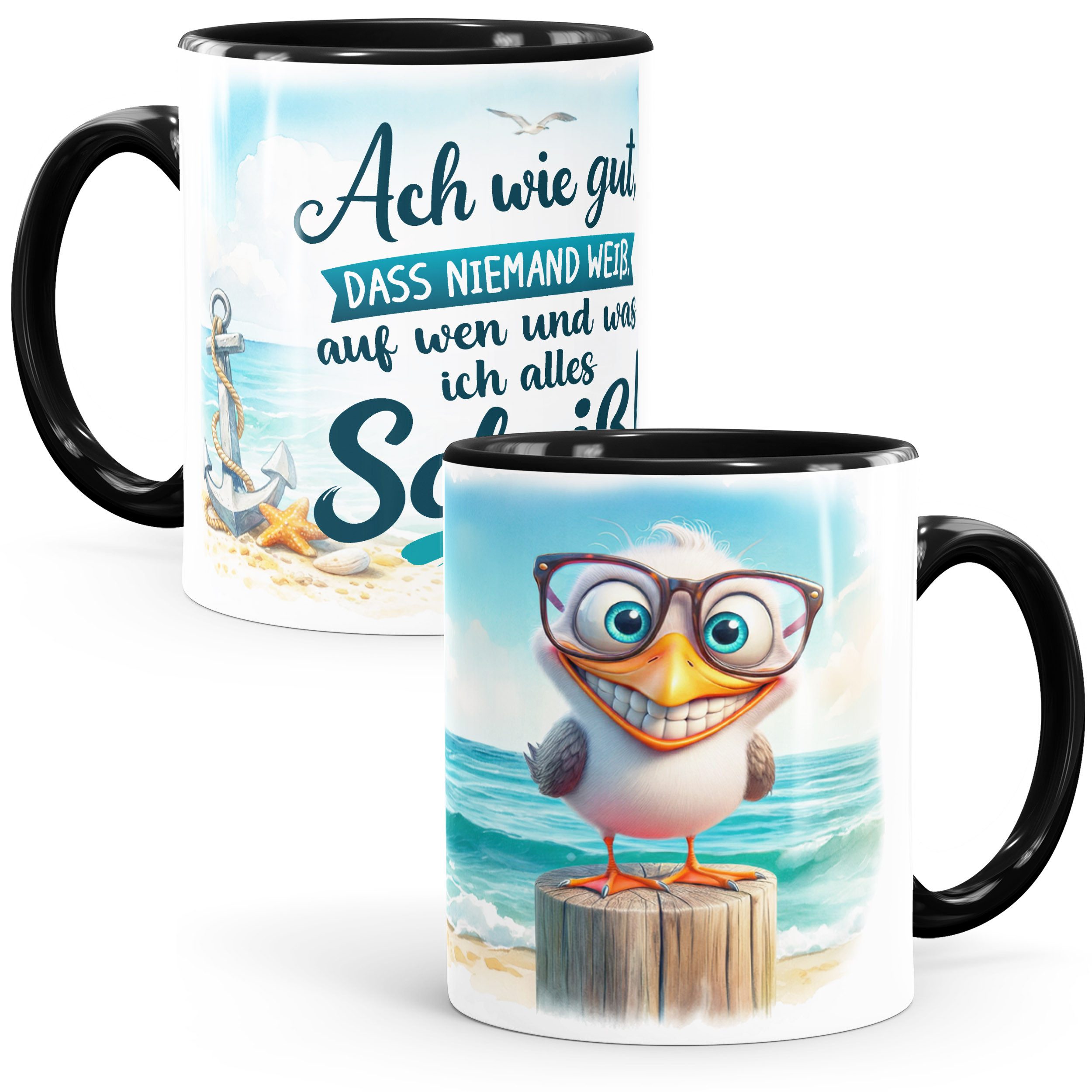 MoonWorks Tasse Tasse Möwe Spruch - Ach wie gut dass niemand weiss - Bürotasse, Keramik