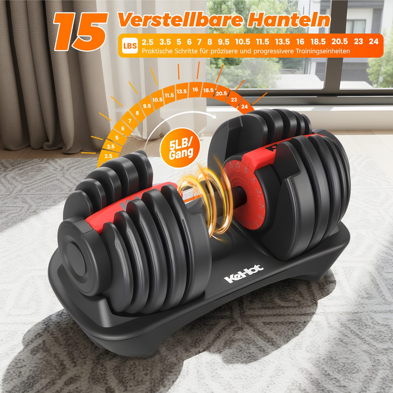 kehot Hantel-Set Verstellbare Kurzhantel 24 kg mit 15 Gewichtsstufen, (Einhand-Schnellverstellung mit stabiler Ablage, Kompaktes Hantelset für effektives Home-Gym Krafttraining), 2,5–24 kg Anpassung für Anfänger und Fortgeschrittene