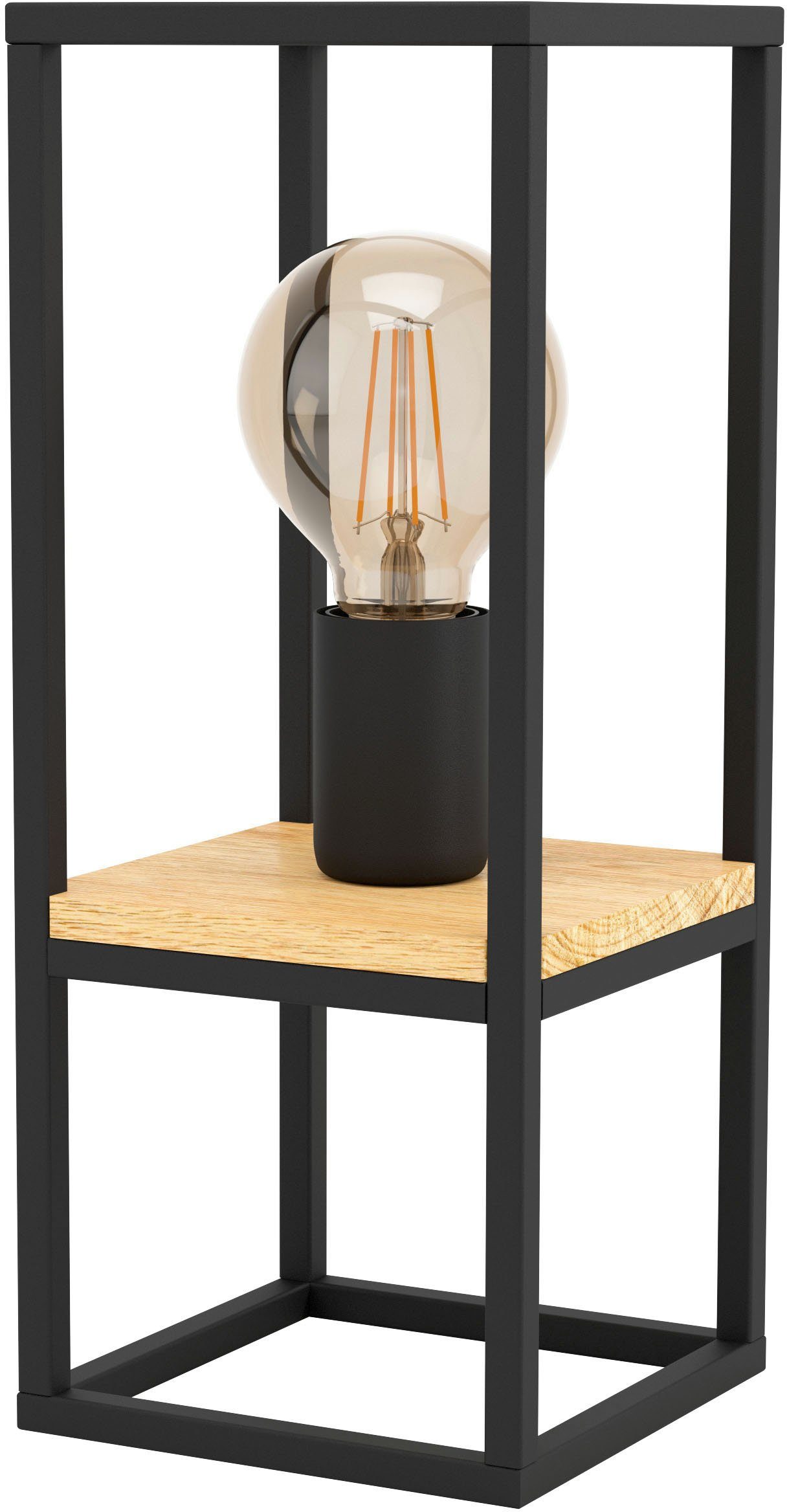 EGLO Tischleuchte LIBERTAD, Leuchtmittel wechselbar, ohne Leuchtmittel,  Tischleuchte in schwarz und braun aus Stahl, Holz - exkl. E27 - 40W