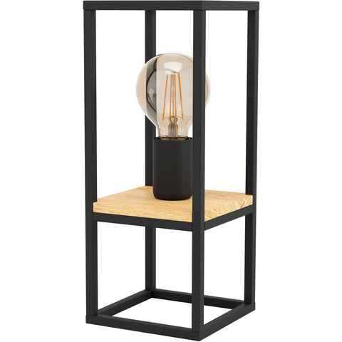 EGLO Tischleuchte LIBERTAD, Leuchtmittel wechselbar, ohne Leuchtmittel, Tischleuchte in schwarz und braun aus Stahl, Holz - exkl. E27 - 40W