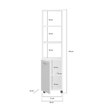 möbelando Beistellwagen Air, (BxHxT: 35x140x37 cm), in weiß/weiß hochglanz mit einer Tür und 5 Fächern