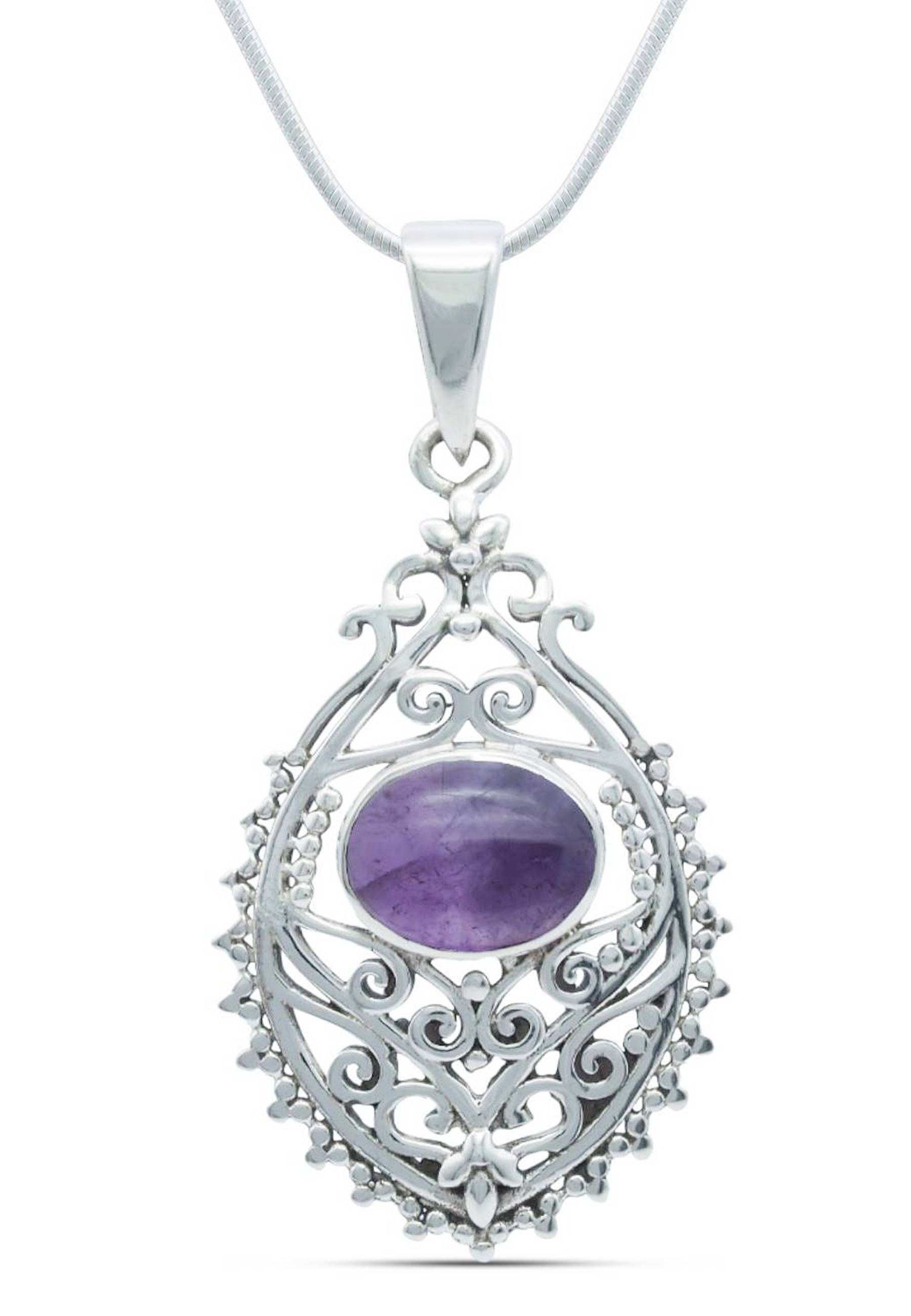 mantraroma Kette mit Anhänger 925er SilbermitAmethyst