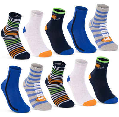 sockenkauf24 Socken 10 Paar Kinder Socken Jungen & Mädchen Baumwolle Kindersocken (27-30) - 54353