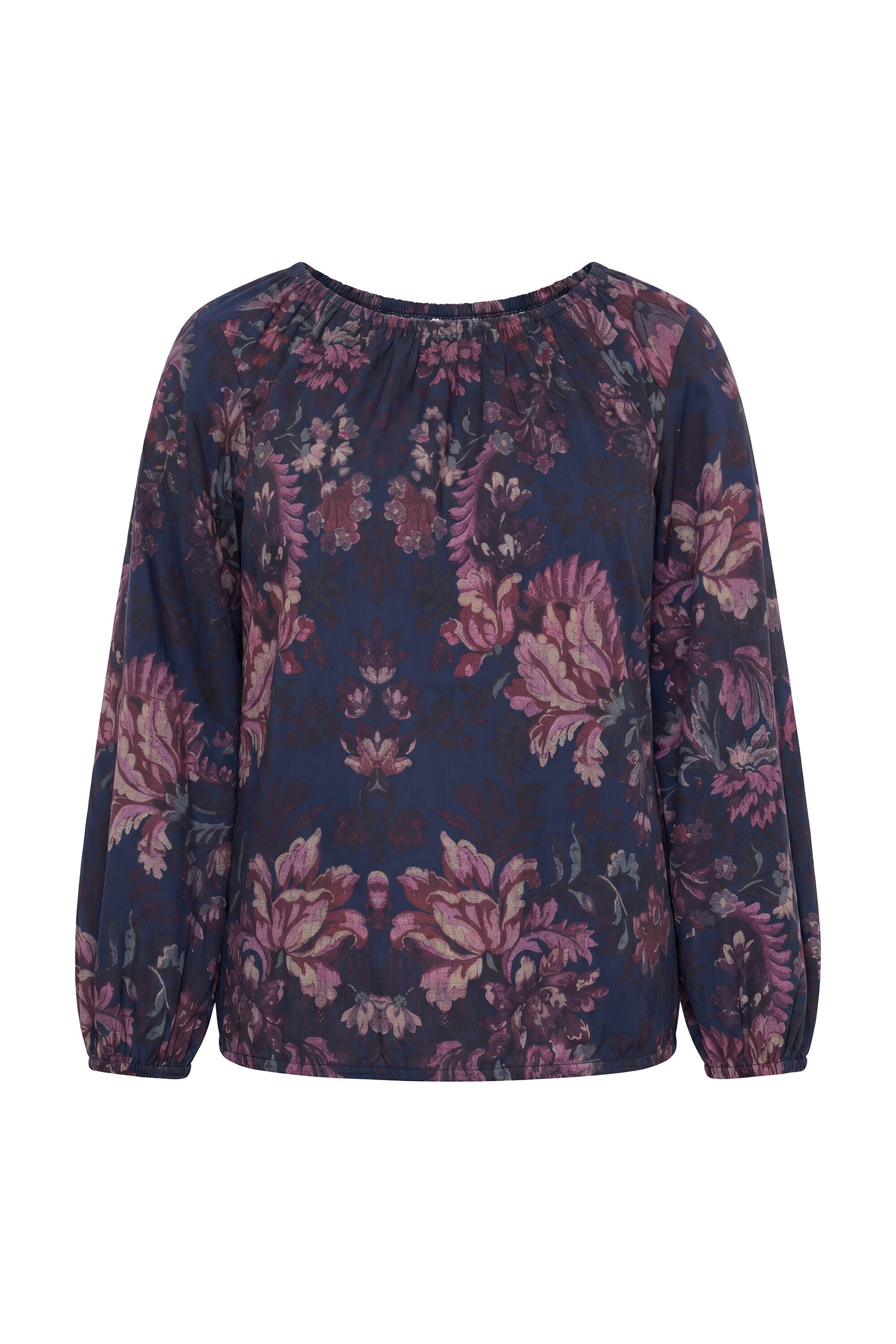 Ulla Popken Longbluse Tunika Blüten Rundhalsausschnitt Langarm