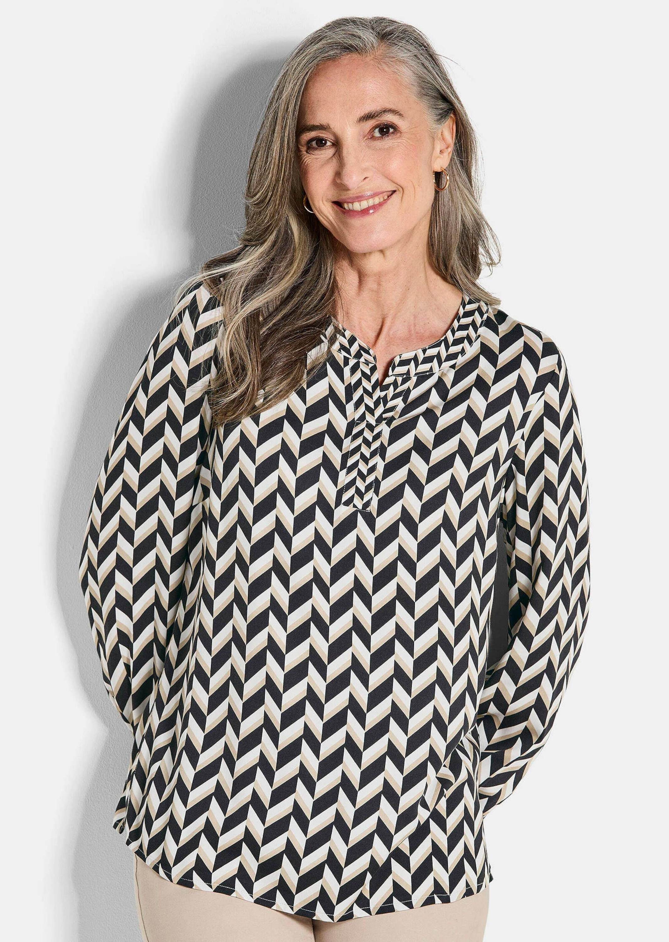 GOLDNER Schlupfbluse Grafische Viskosebluse mit Rundhals Elegante Schlupfbl günstig online kaufen