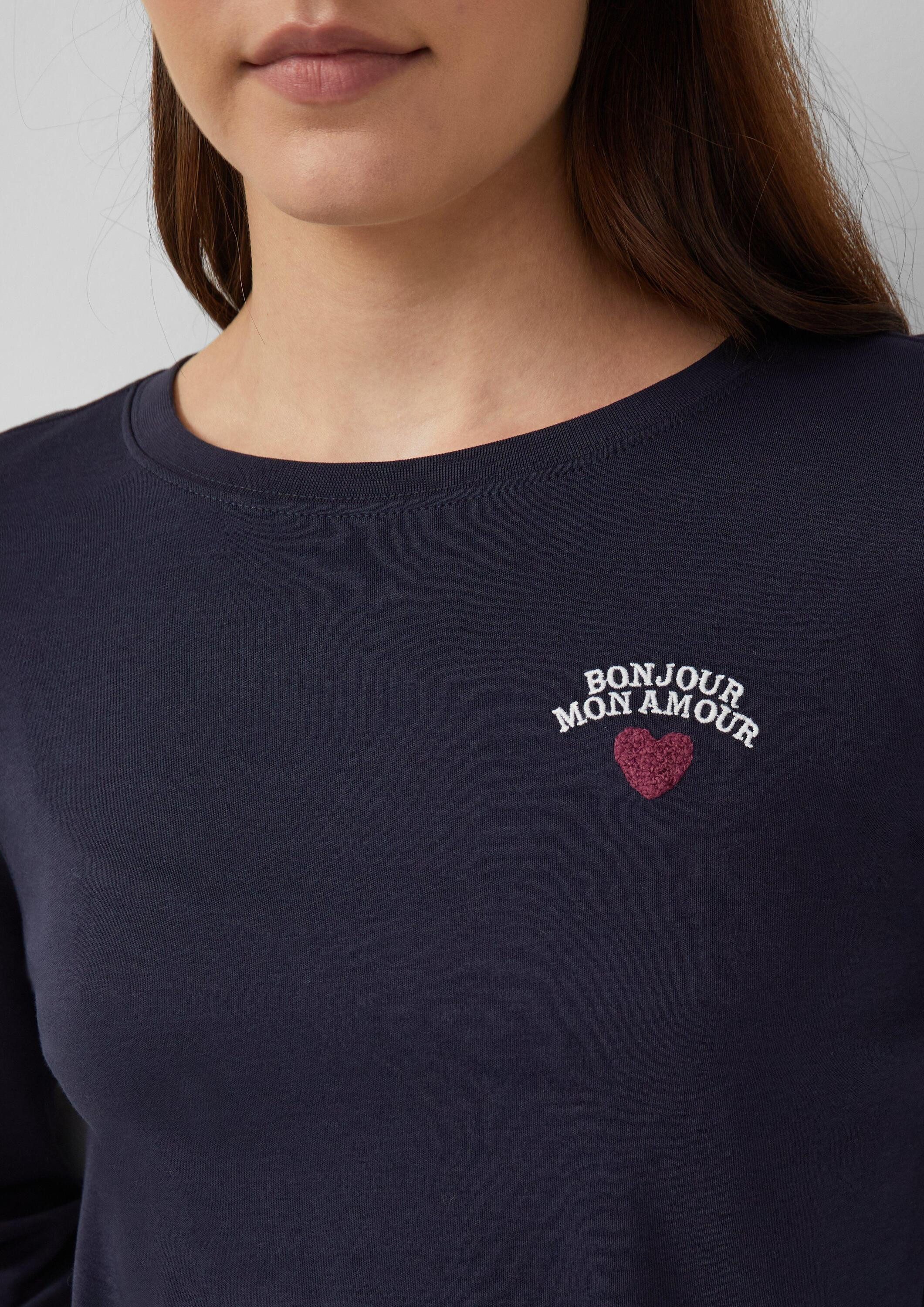 s.Oliver Langarmshirt T-Shirt Verkürztes Longsleeve mit Stickerei-Detail