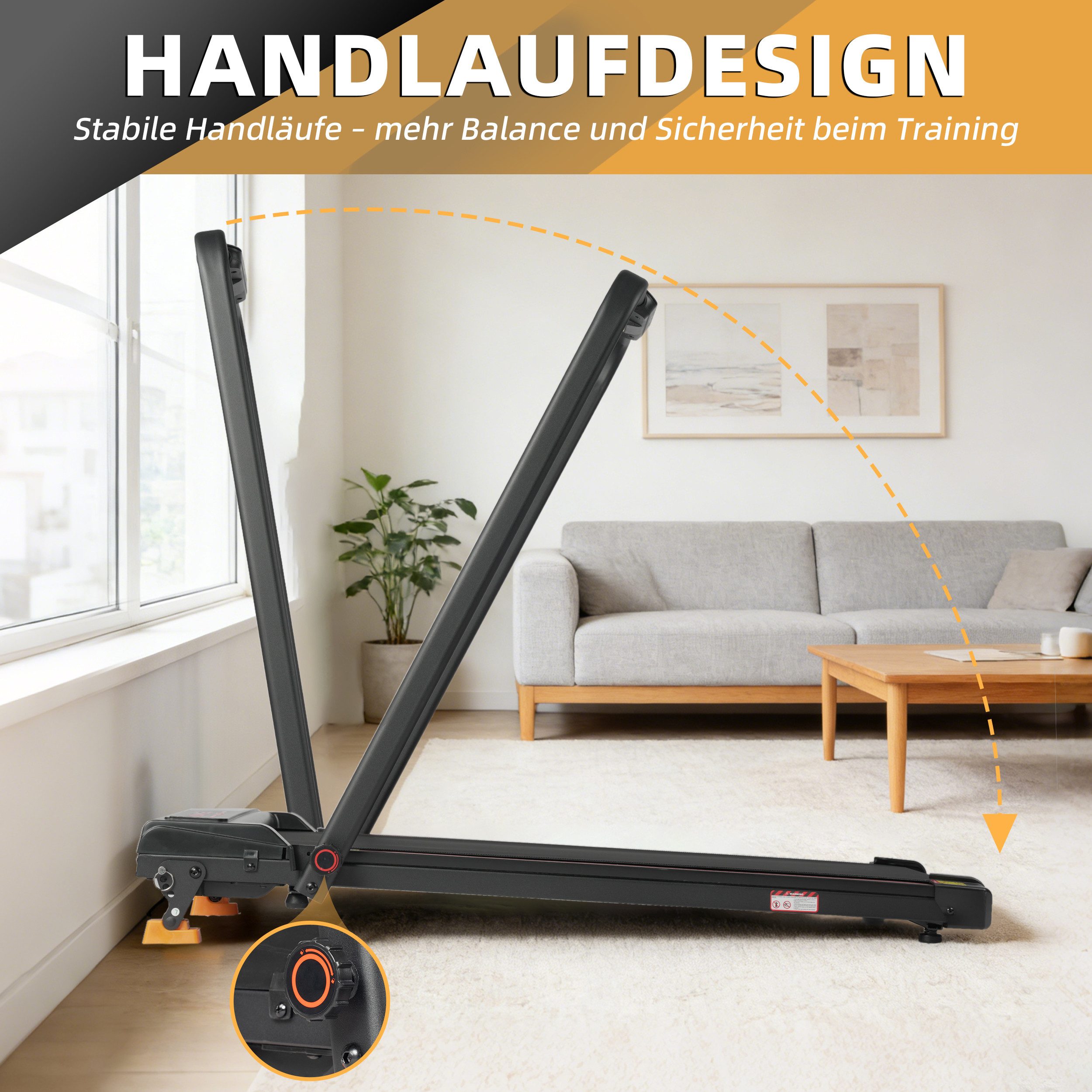 Vankel Laufband klappbar für zur hause, bis 12km/h, mit Handlauf (Fernbedienung), Heimtraining mit App, Steigung und Sicherheitsleine