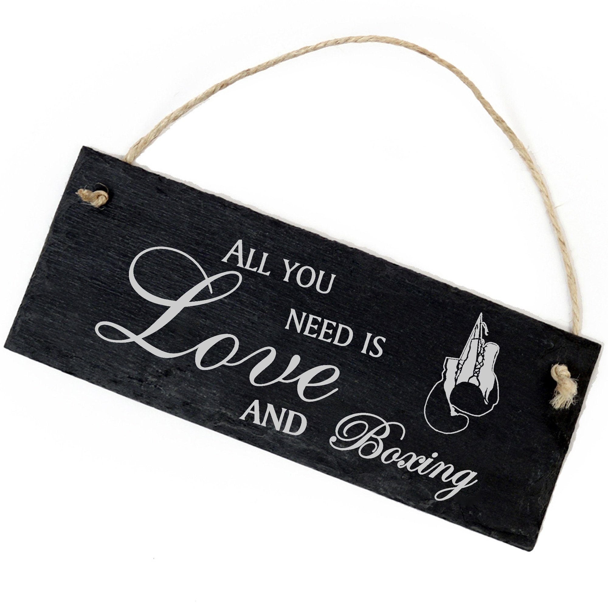 Dekolando Hängedekoration Boxhandschuhe 22x8cm All you need is Love and Boxing