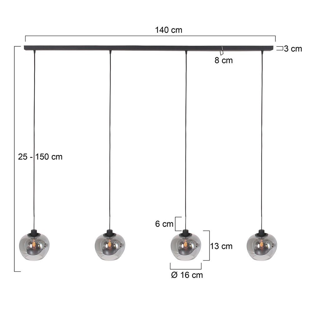 Pendelleuchte Glas Flammig Pendelleuchte, Hängelampe inklusive, nicht etc-shop schwarz Rauchglas Leuchtmittel 4