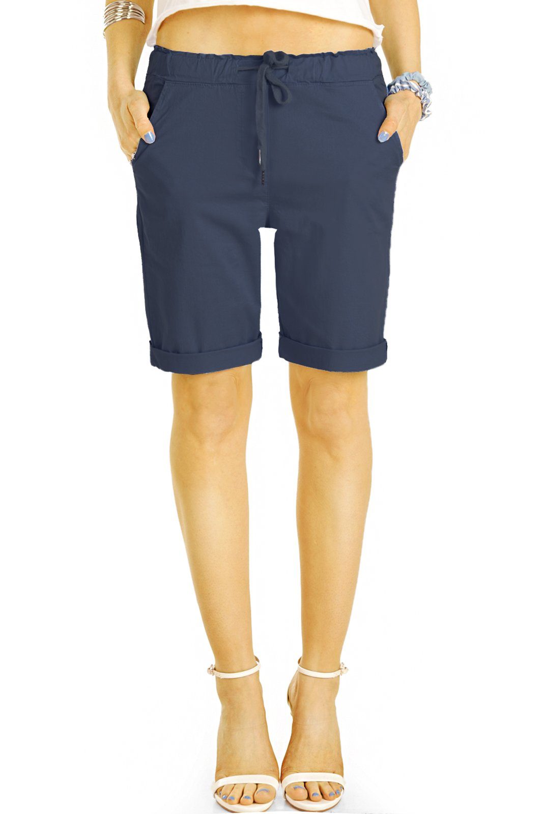 be styled Shorts Chino Stoff Shorts - Kurze lockere Hosen mit Kordelzug - Damen - h28a mit Kordelzug, in Unifarben, mit elastischem Bund dunkelblau