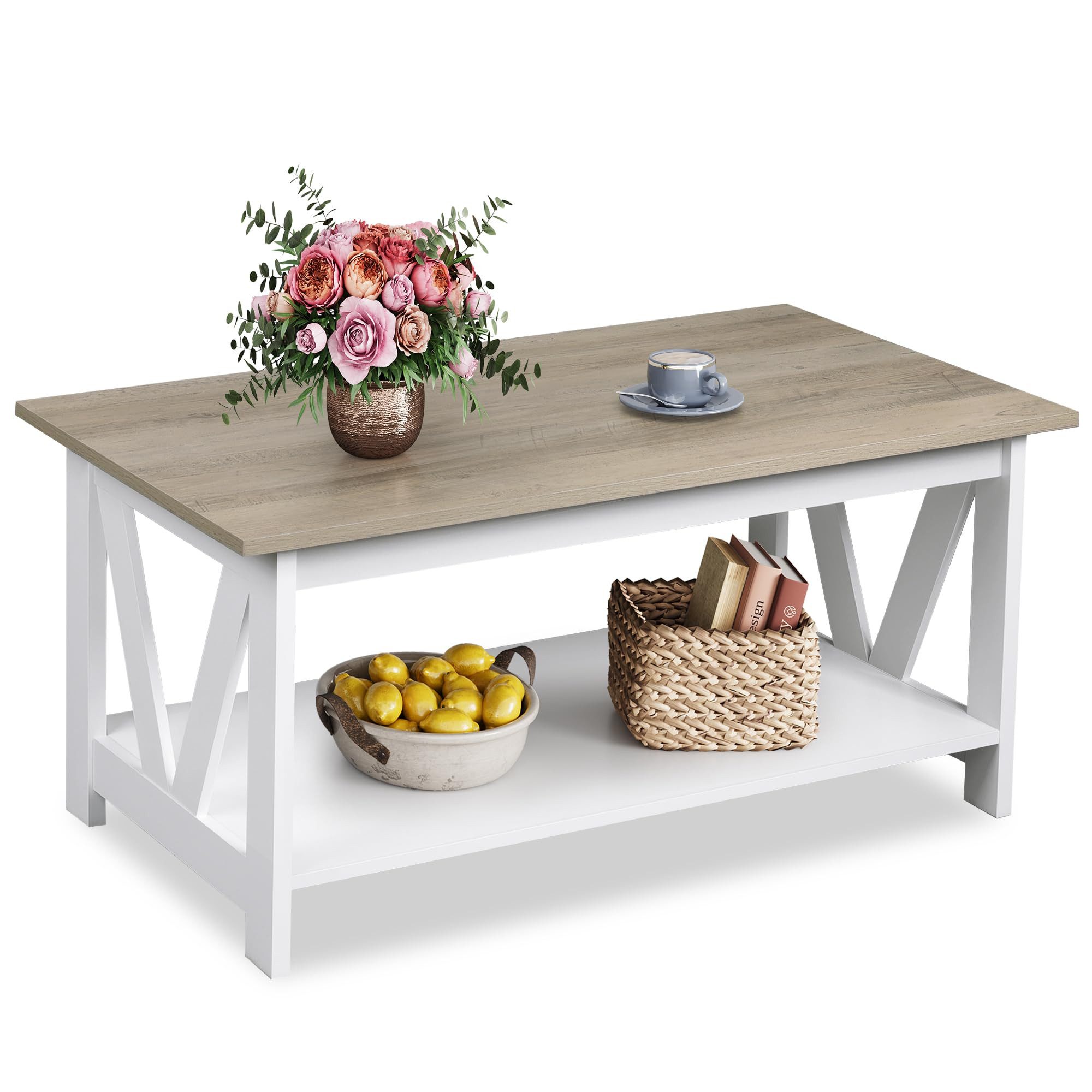 WLIVE Couchtisch Beistelltisch mit Stauraum, Holz Rechteckiger Couchtisch, günstig online kaufen