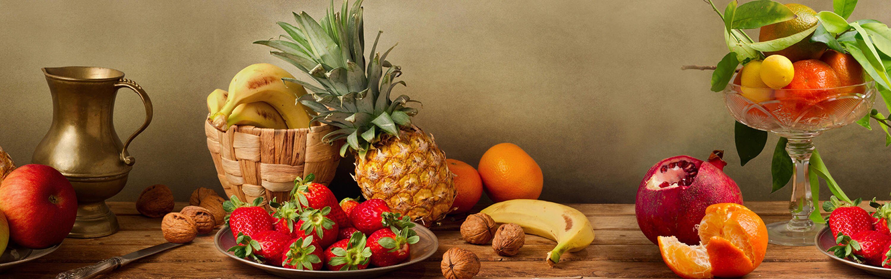 wandmotiv24 Küchenrückwand Obst versch. Ananas in Premium (1-tlg), Granatapfel, Hartschaum Nüsse Größen Nischenrückwand Erdbeeren