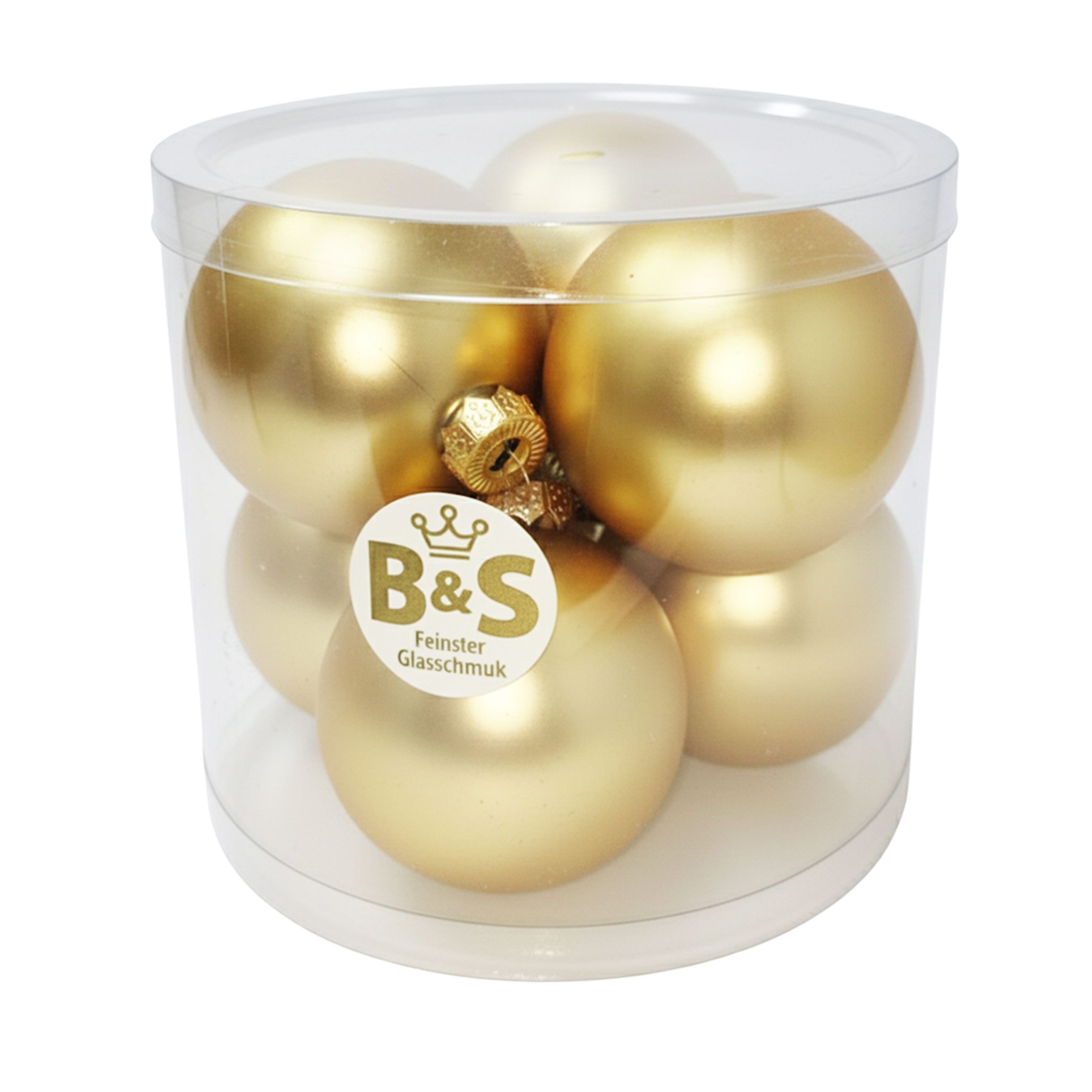 B&S Weihnachtsbaumkugel Baumschmuck Gold matt 6 Stück Ø 8 cm Glas