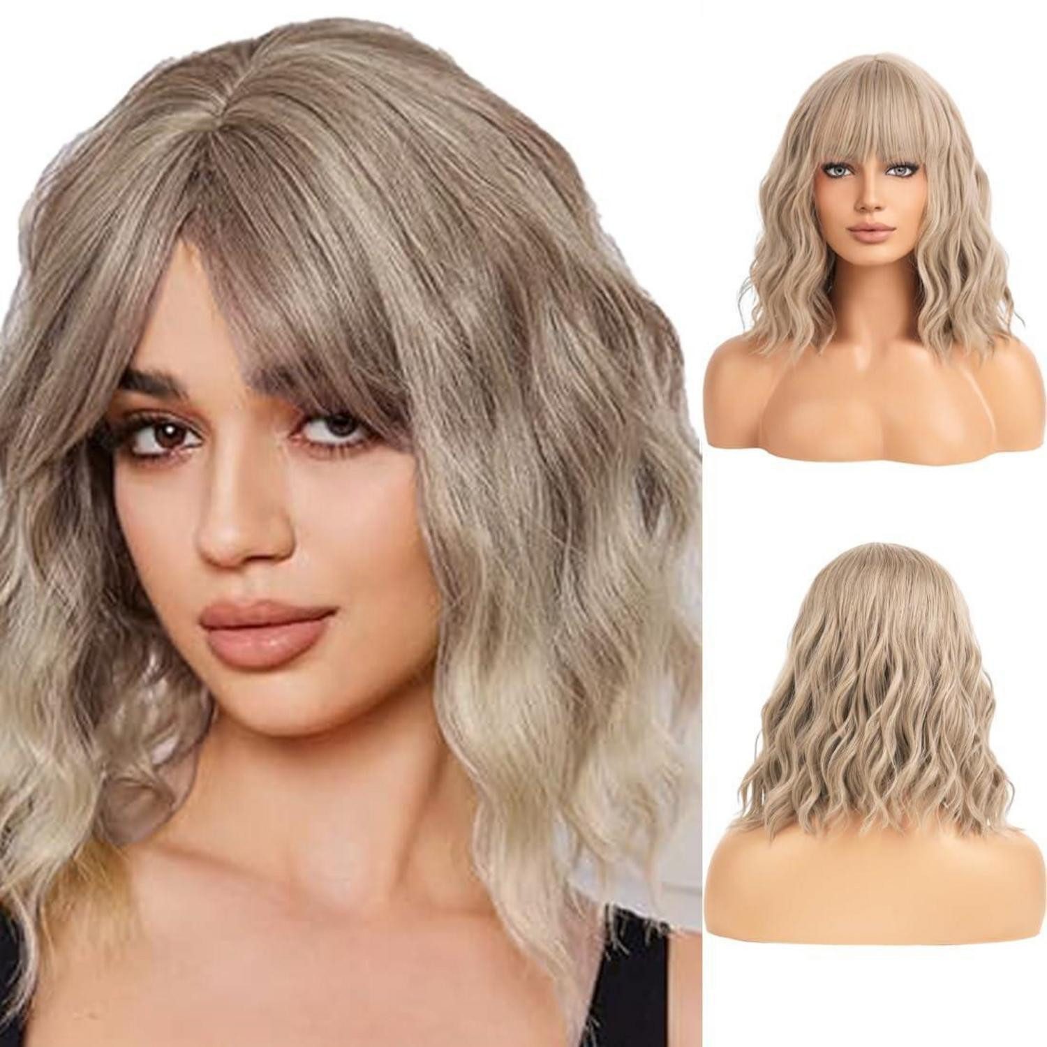 LuxusKollektion Kunsthaarperücke Perücke Bob Pony schulterlang lockig Cosplay Damen Blond Kurz