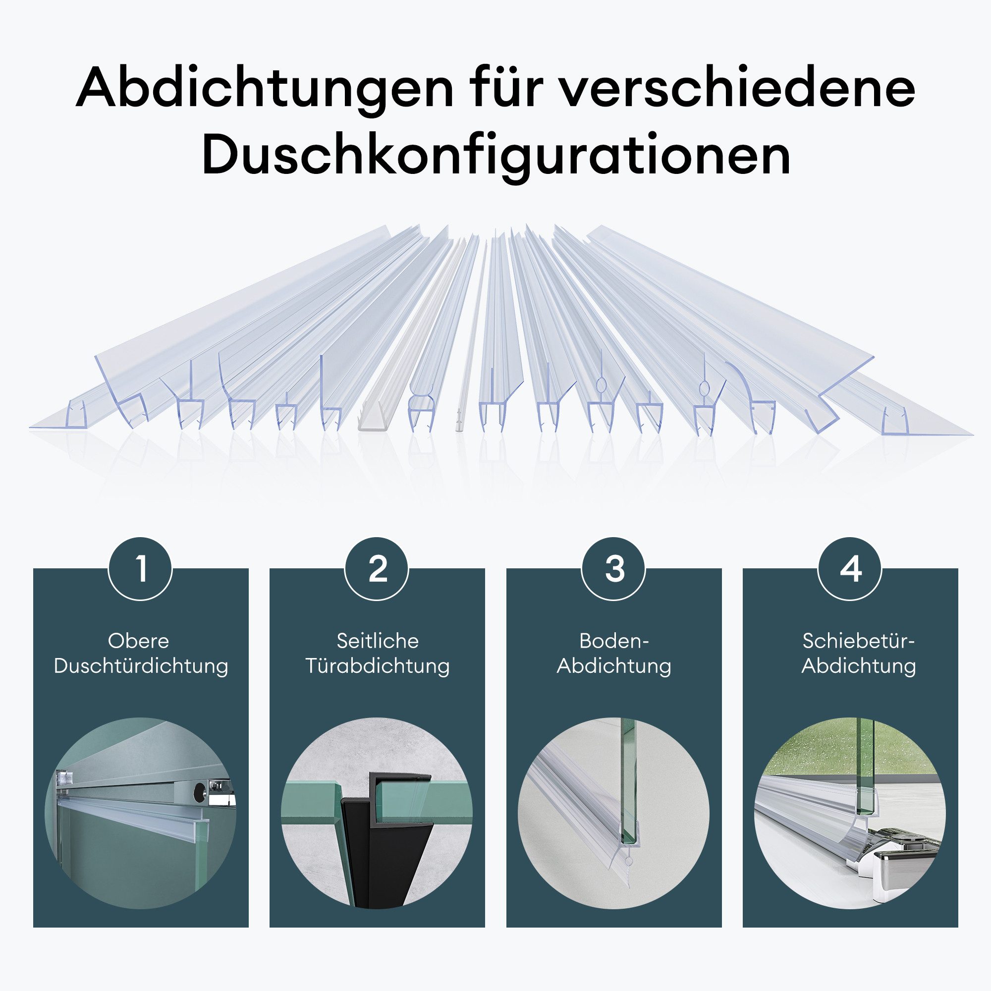 Mai & Mai Duschdichtung PVC Duschtürdichtung für 6mm Glasstärke Ersatzdichtung für Duschtüren, L: 60 cm