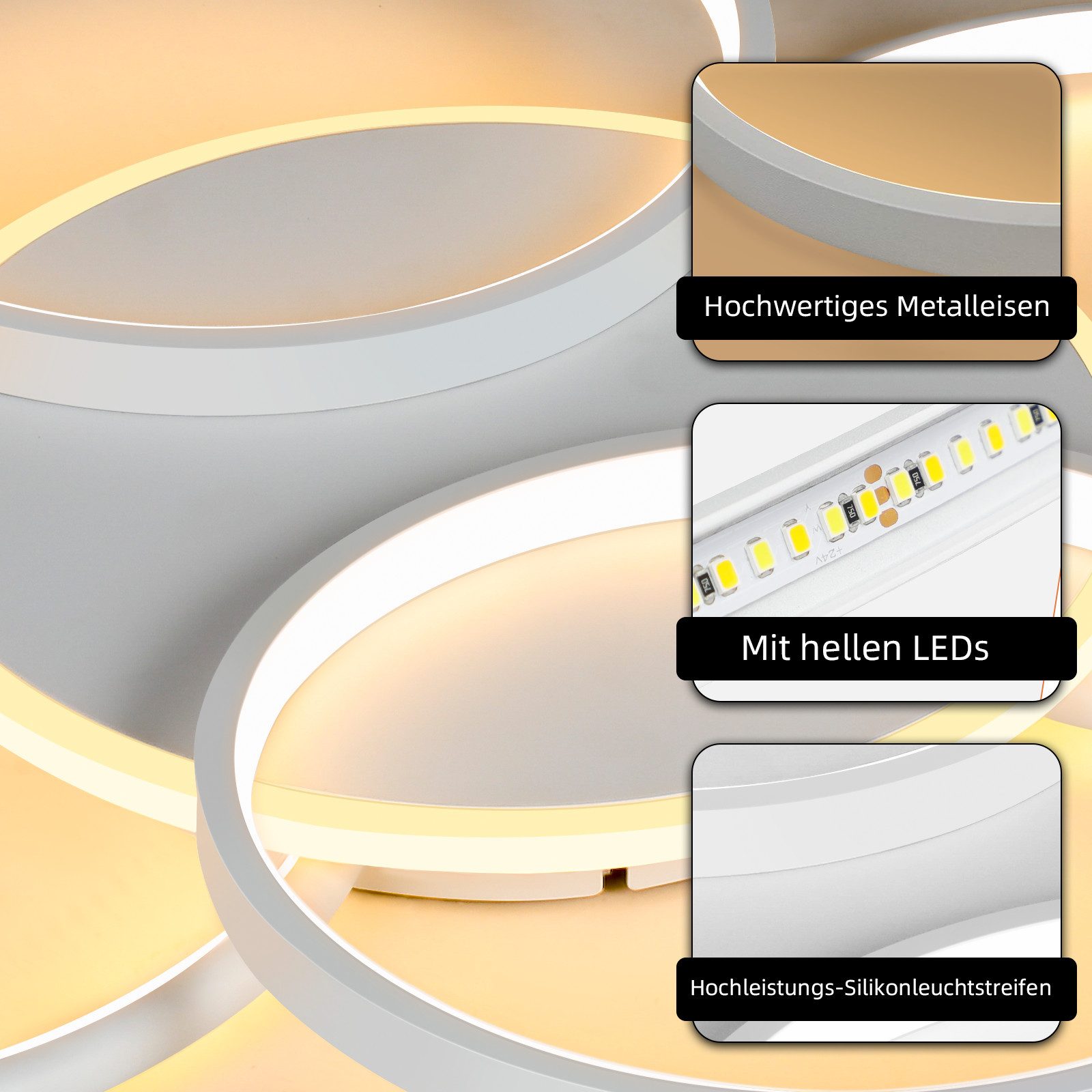 ZMH Deckenleuchte Wohnzimmer Modern 4/5 Flammig Ringoptik Design 37/70W Sch günstig online kaufen