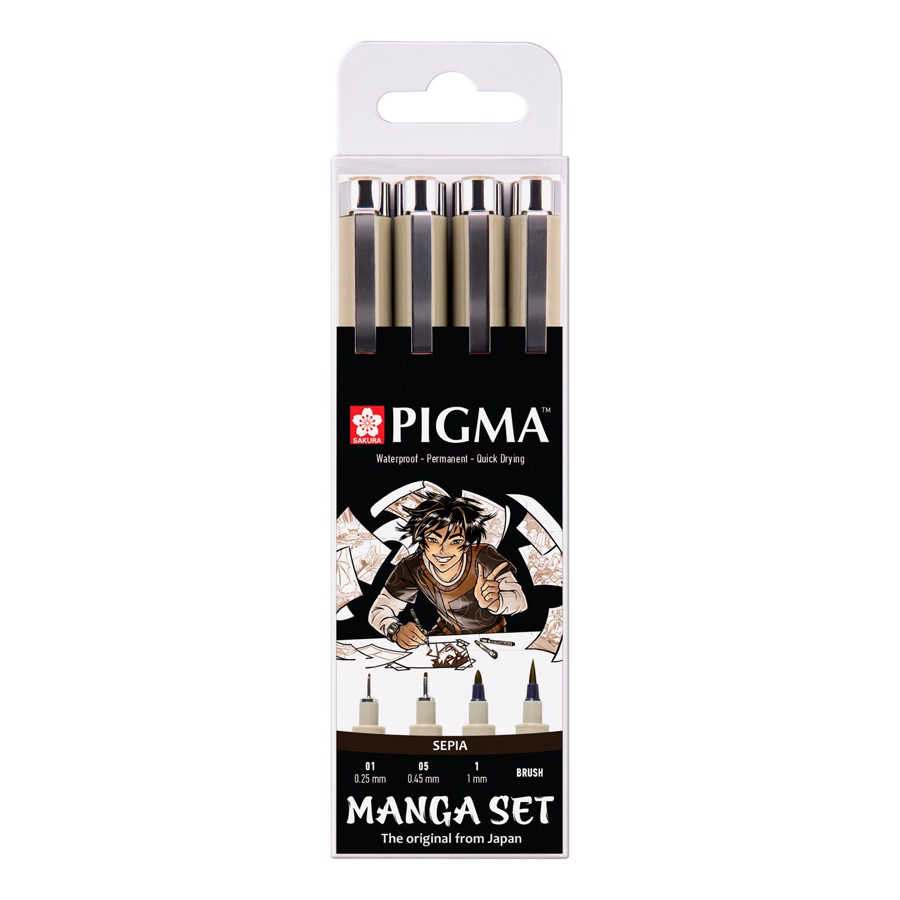 Micron Manga Sakura 4er-Set Sepia Sammlung, Fineliner Pigma