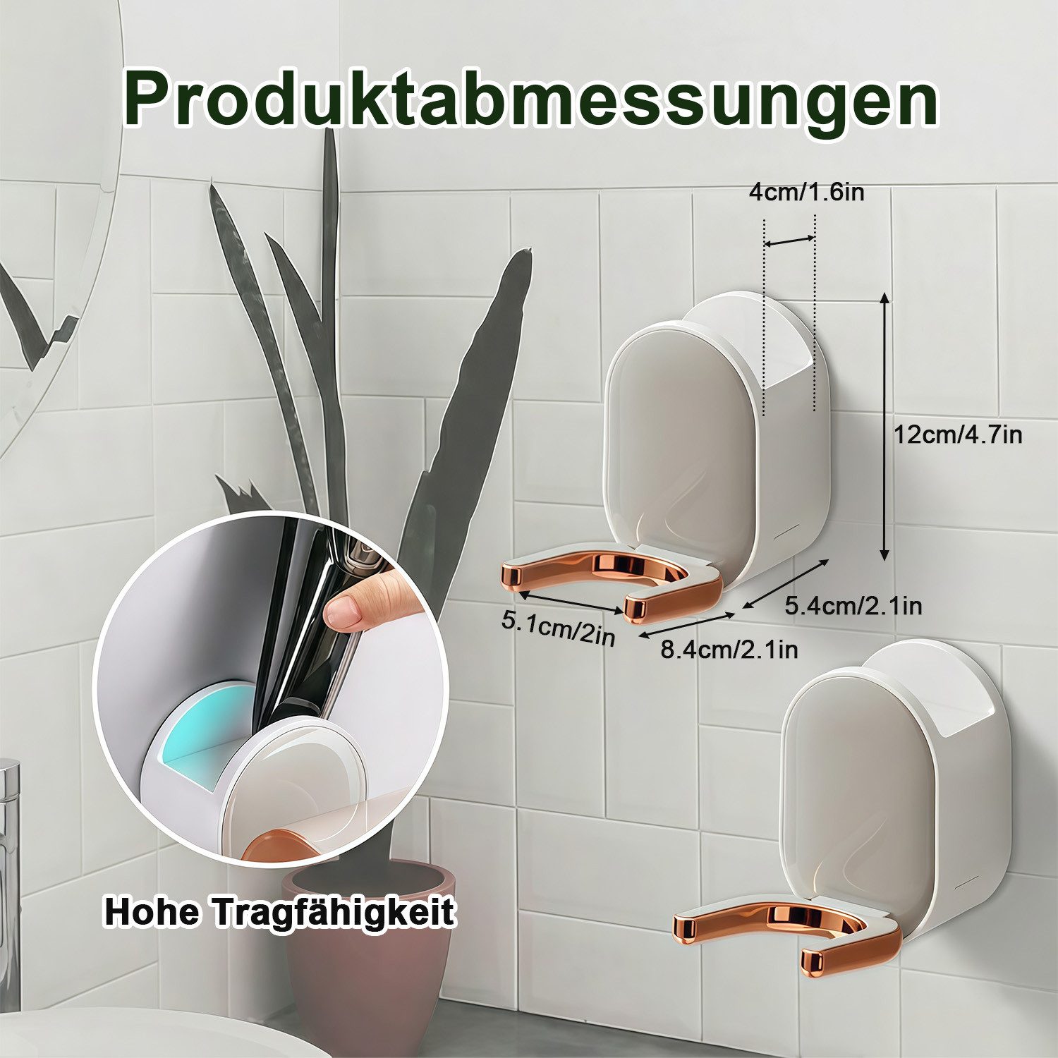 MOPUEA Haartrocknerhalter Wandhalterung Haartrockner Selbstklebend mit Ablage &Kabelhaken, (Föhnhalter mit Ablage und Kabelhaken, Wandhalter für Haartrockner mi – Bild 4 von 5