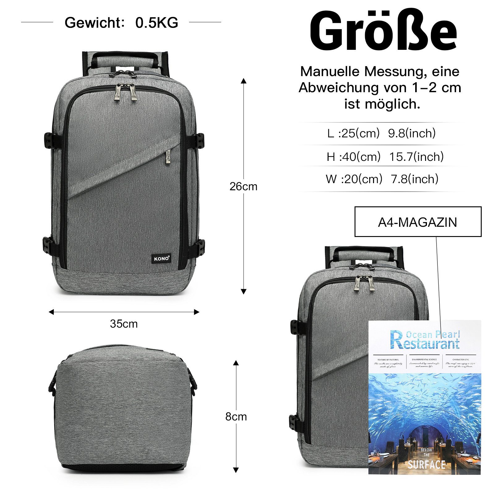 KONO Rucksack Handgepäck-Rucksack mit vielen Fächern günstig online kaufen