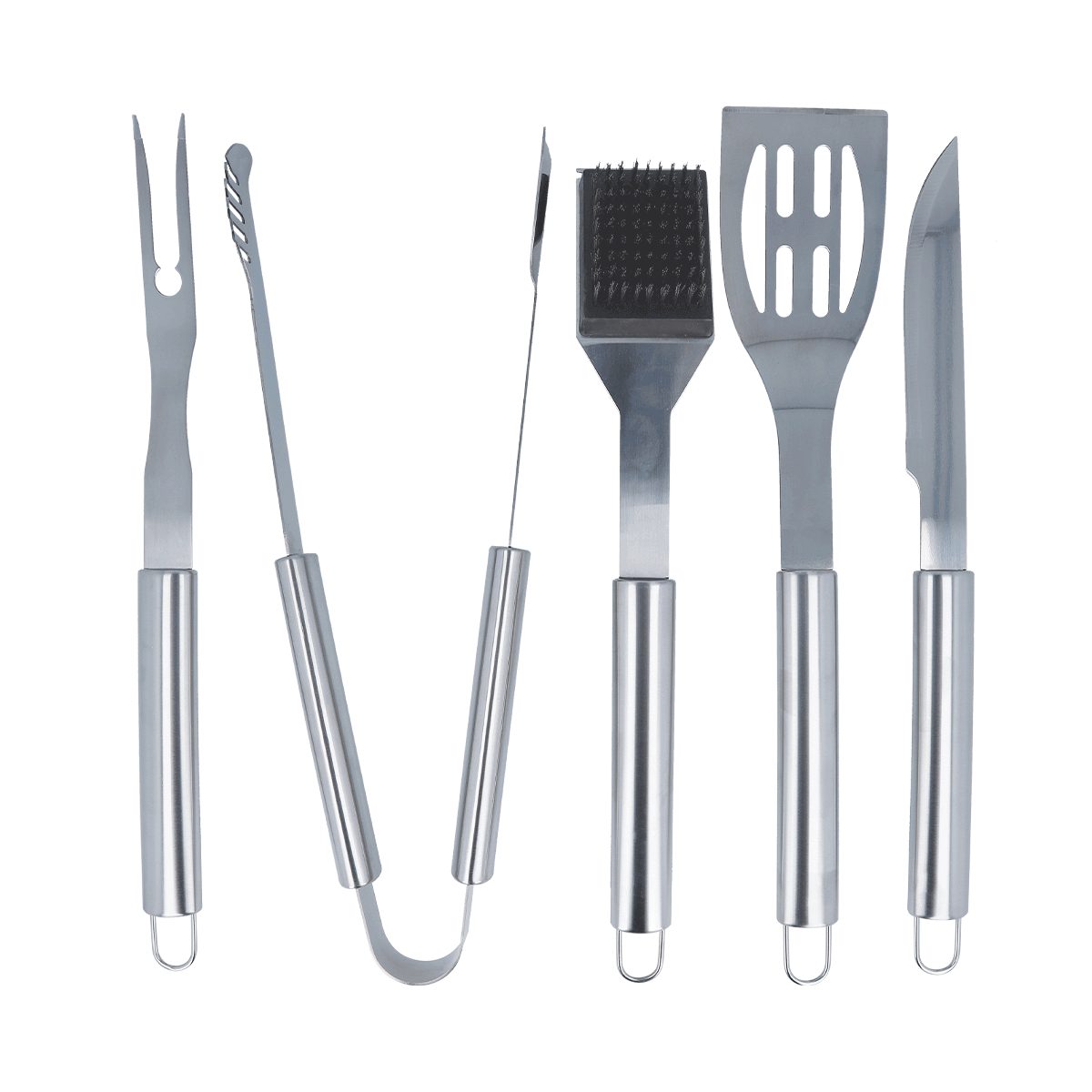 EUROHOME Grillbesteck-Set Grillset aus 5 Teilen Grill Zubehör, (5 tlg., Besteck Koffermaße 44 x 17 x 7 cm), Set aus Zange, Wender, Gabel, Messer und Reinigungsbürste.