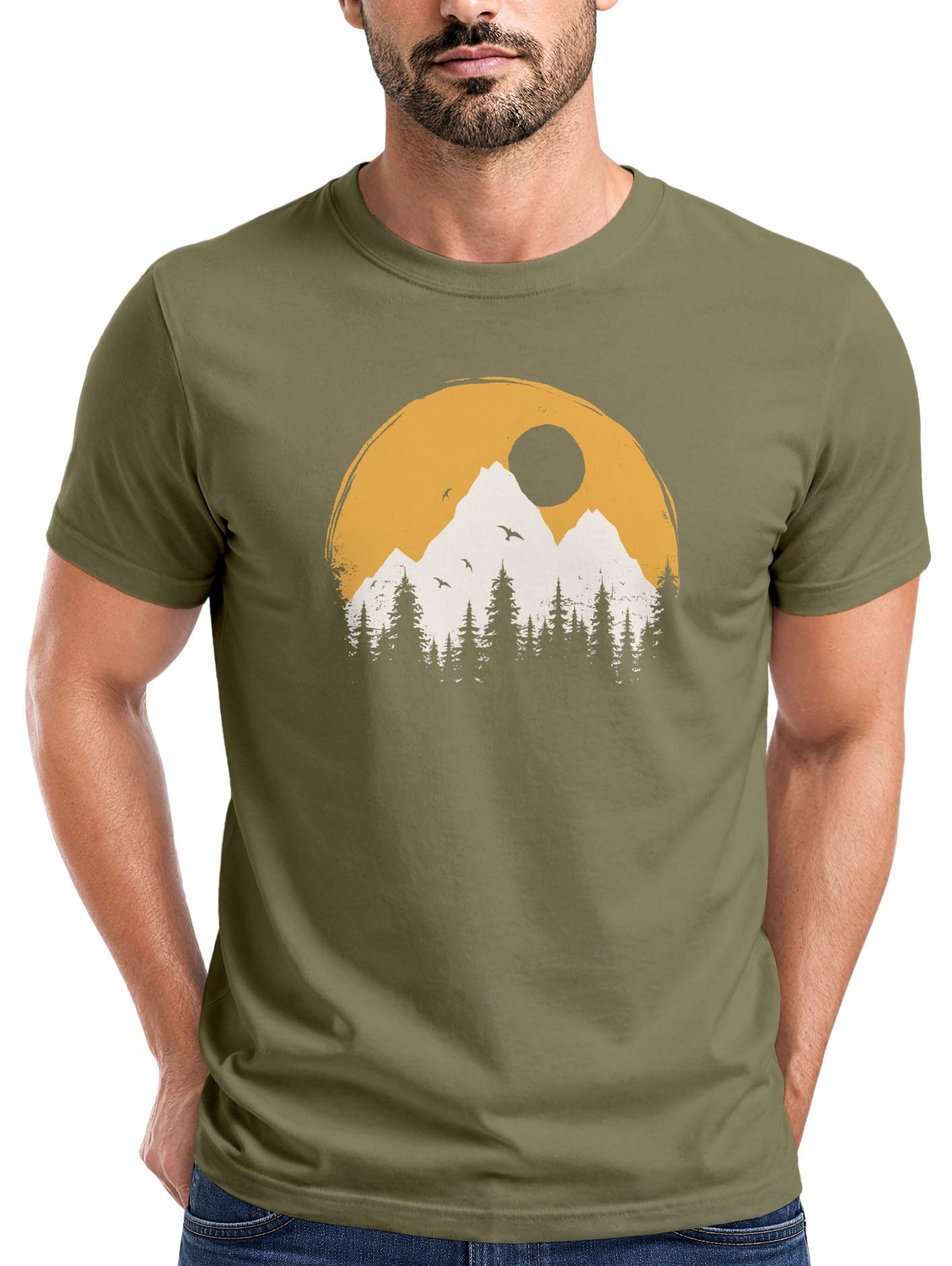 Neverless Print-Shirt Herren T-Shirt Outdoor Print Natural Badge Logo Wandern Fashion mit Print