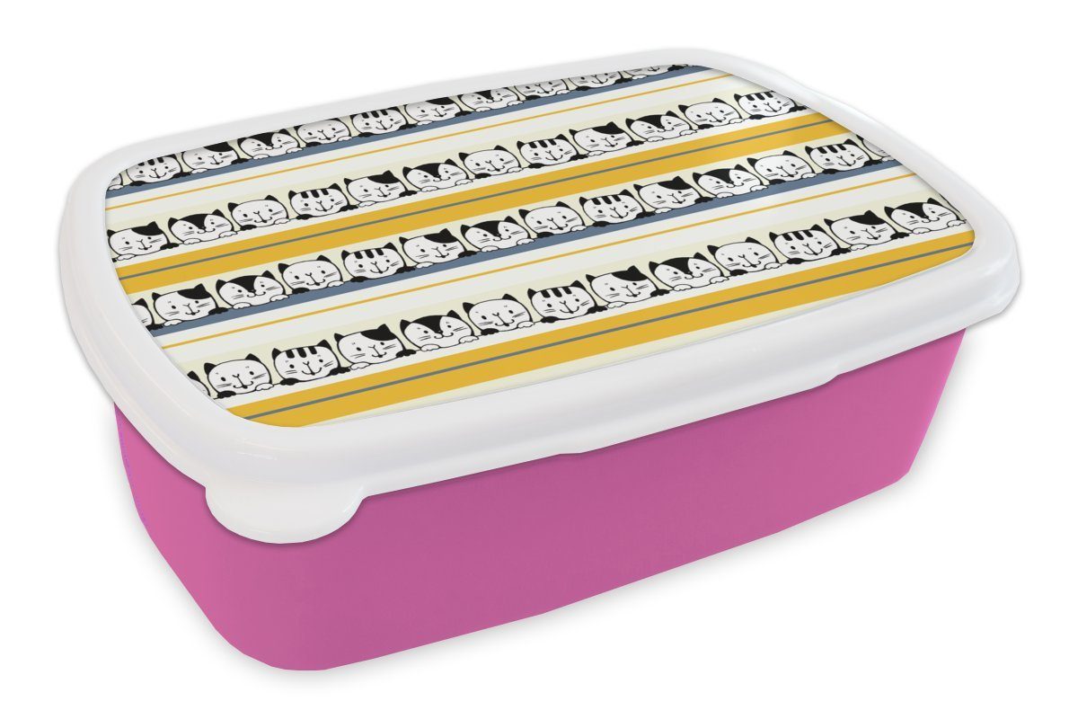 Muster Kunststoff MuchoWow Brotbox - Brotdose Erwachsene, für (2-tlg), rosa Snackbox, Haustiere, Lunchbox Kinder, Kunststoff, - Katze Mädchen,