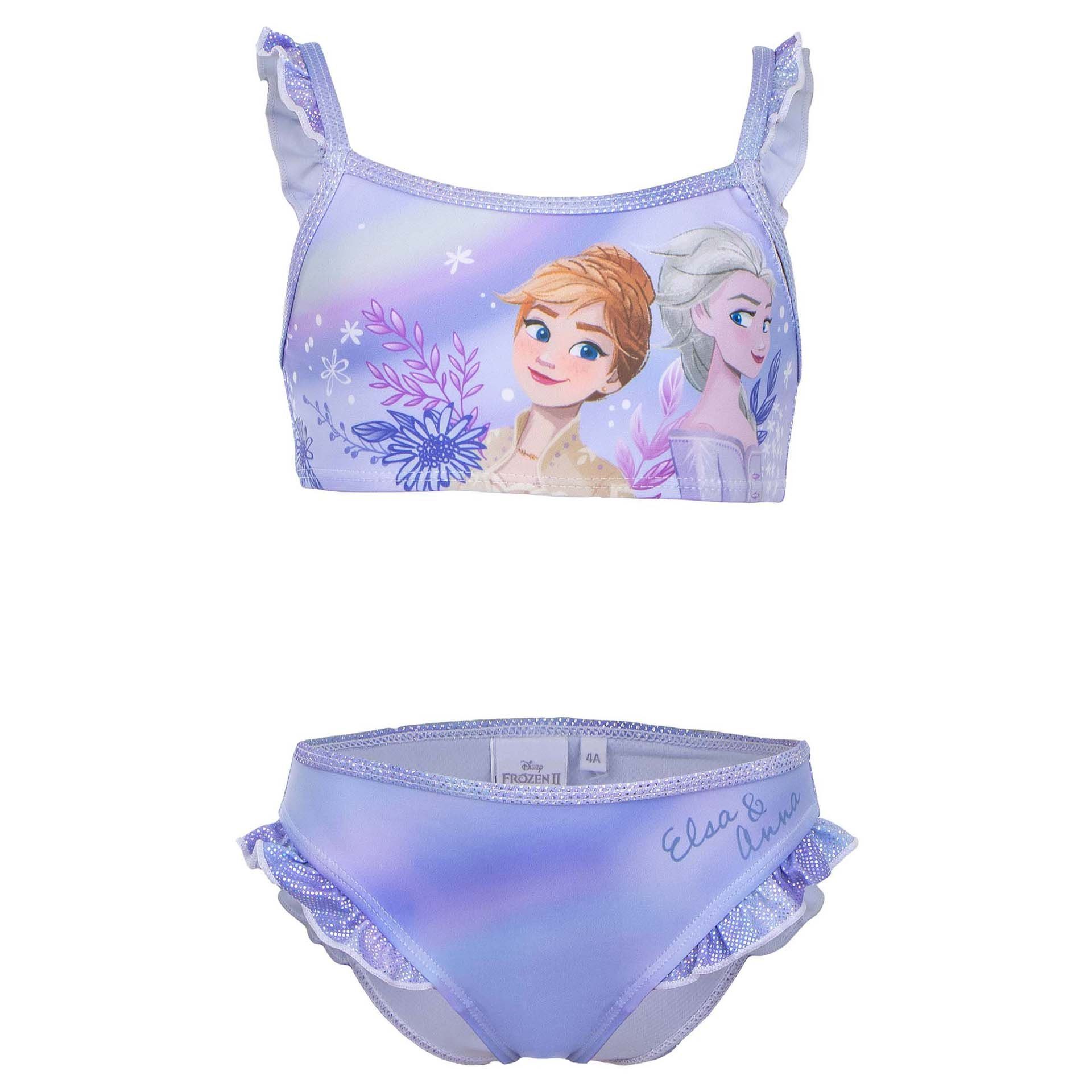 Kinder Kids (Gr. 92 -146) Disney Frozen Bustier-Bikini Die Eiskönigin Mädchen Kinder Badeanzug Gr. 104 bis 128, Blau oder Lila