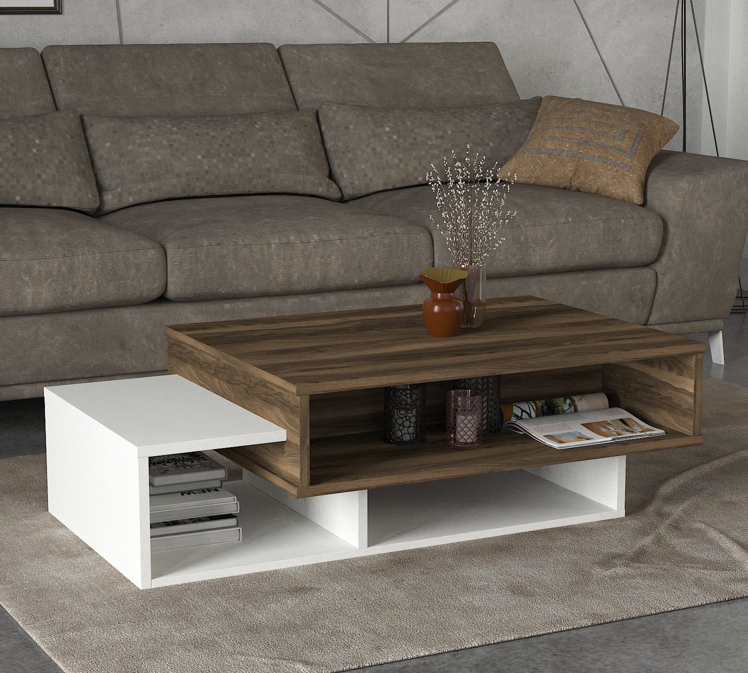 moebel17 Couchtisch Couchtisch Tab Weiß Walnuss, günstig online kaufen