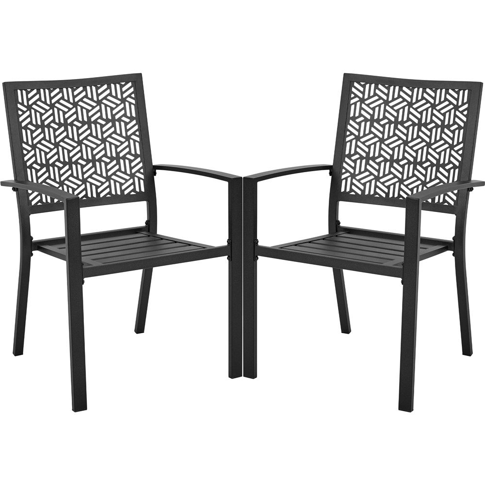 Yaheetech Gartenstuhl 2er-Set Esszimmerstuhl aus Metall, Outdoor Küchenstuhl Stapelbarer Armlehnstuhl für Außenbereich