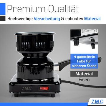 ZMC Elektro-Grillanzünder Elektrischer Kohleanzünder Shisha Kohle Brenner 600W, (E-Heater Heizplatte Für bis zu 8 Kohle-Briketts + Aufsatzplatte), mit Griff Grill Anzünder mit Abnehmbarem Kohlekorb Kohlebrenner