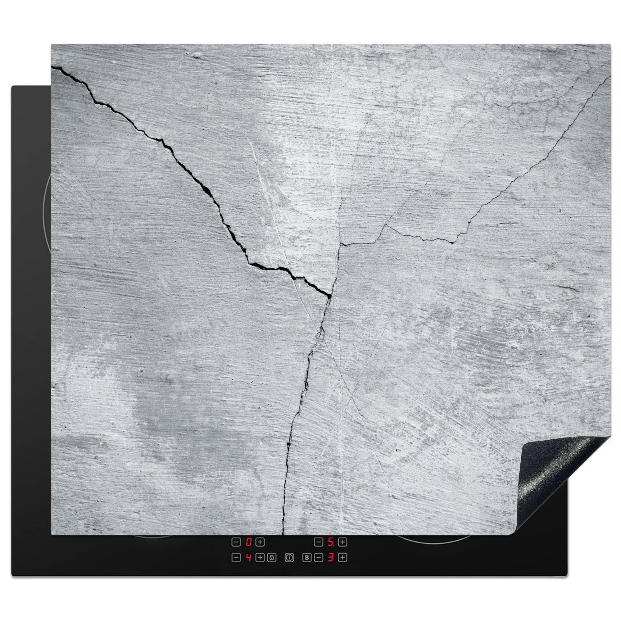 MuchoWow Herdblende-/Abdeckplatte Beton - Riss - Grau, Vinyl, (1 tlg), 58x51 cm, Küchen Dekoration für Induktionsherd, Induktionskochfeld