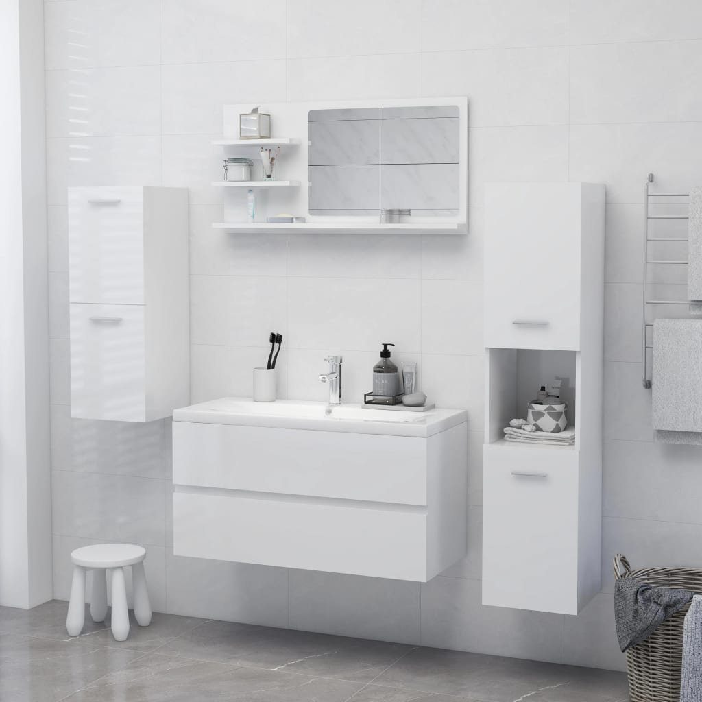 Badspiegel vidaXL Holzwerkstoff Hochglanz-Weiß 90x10,5x45 Badezimmerspiegelschrank (1-St) cm